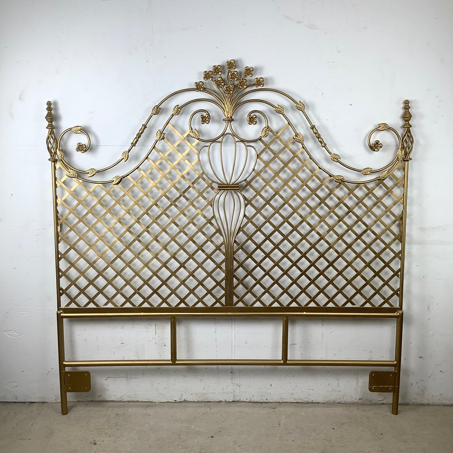 Vintage Hollywood Regency Gilt Metal Trellis Headboard