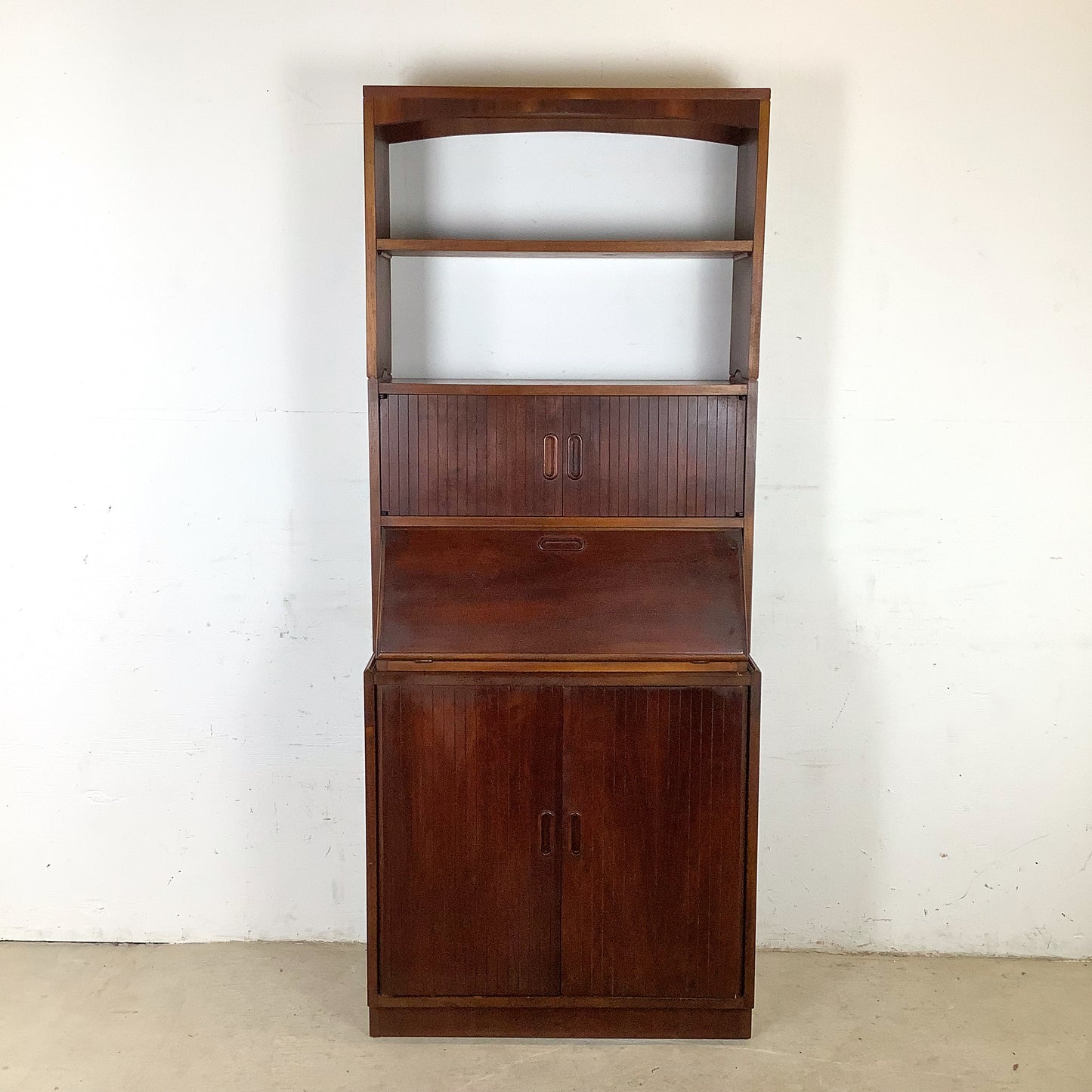 Vintage Mid-Century Modern Walnut Secretary Bookcase | Drop-Front Desk | c. 1960s