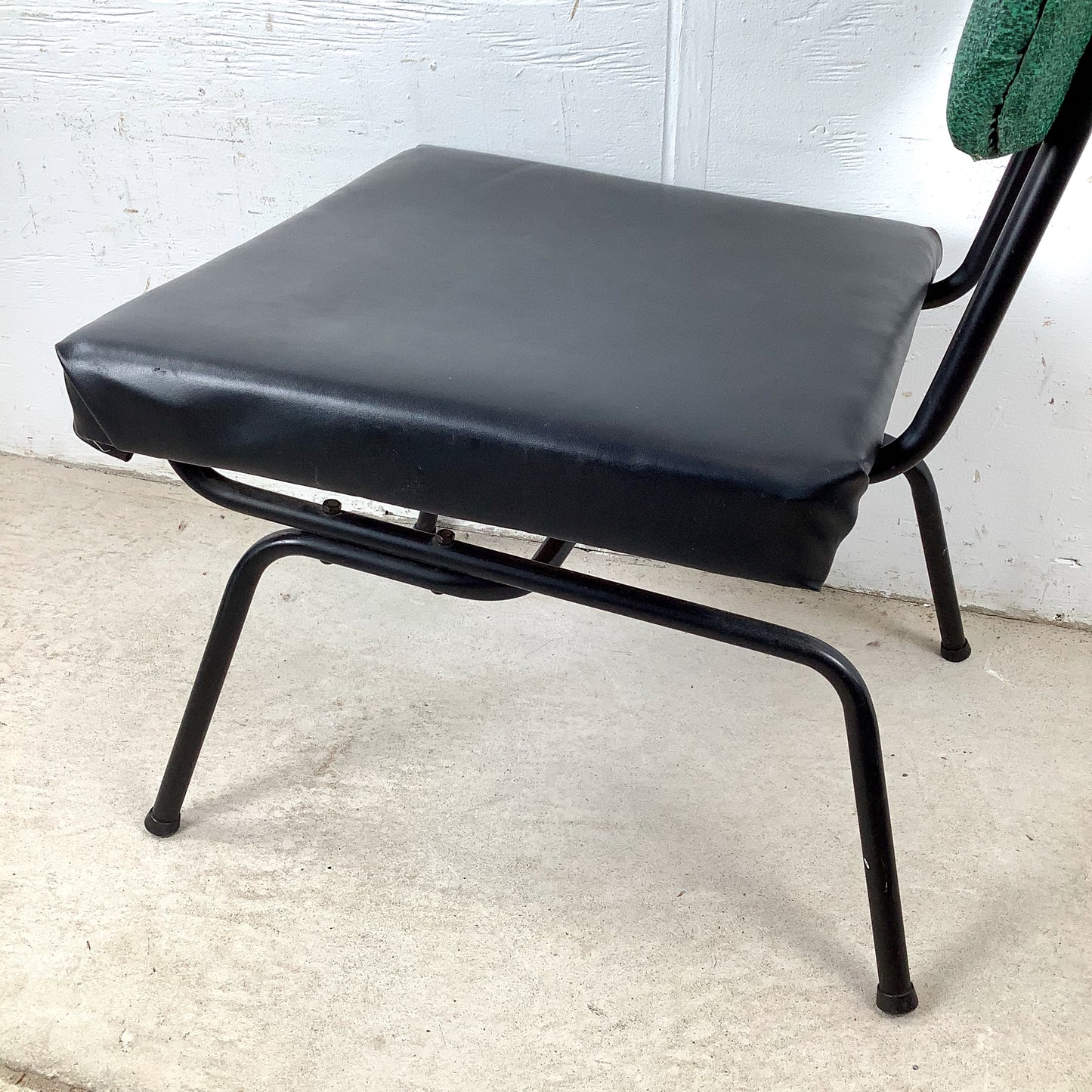 Vintage Mid-Century Modern Iron Rod Side Chair | Forest Green Tweed Back | Black Vinyl Seat | Paul McCobb / Arbuck Manner | c. 1950s