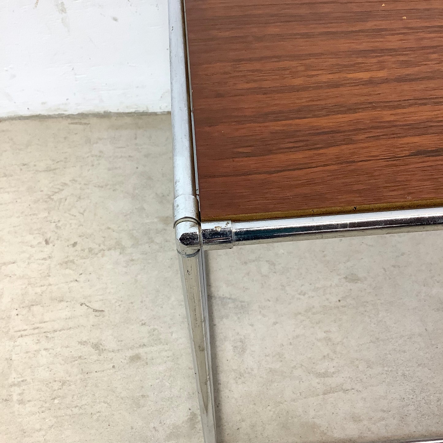 Vintage Chrome Cube Frame Table With Walnut Top