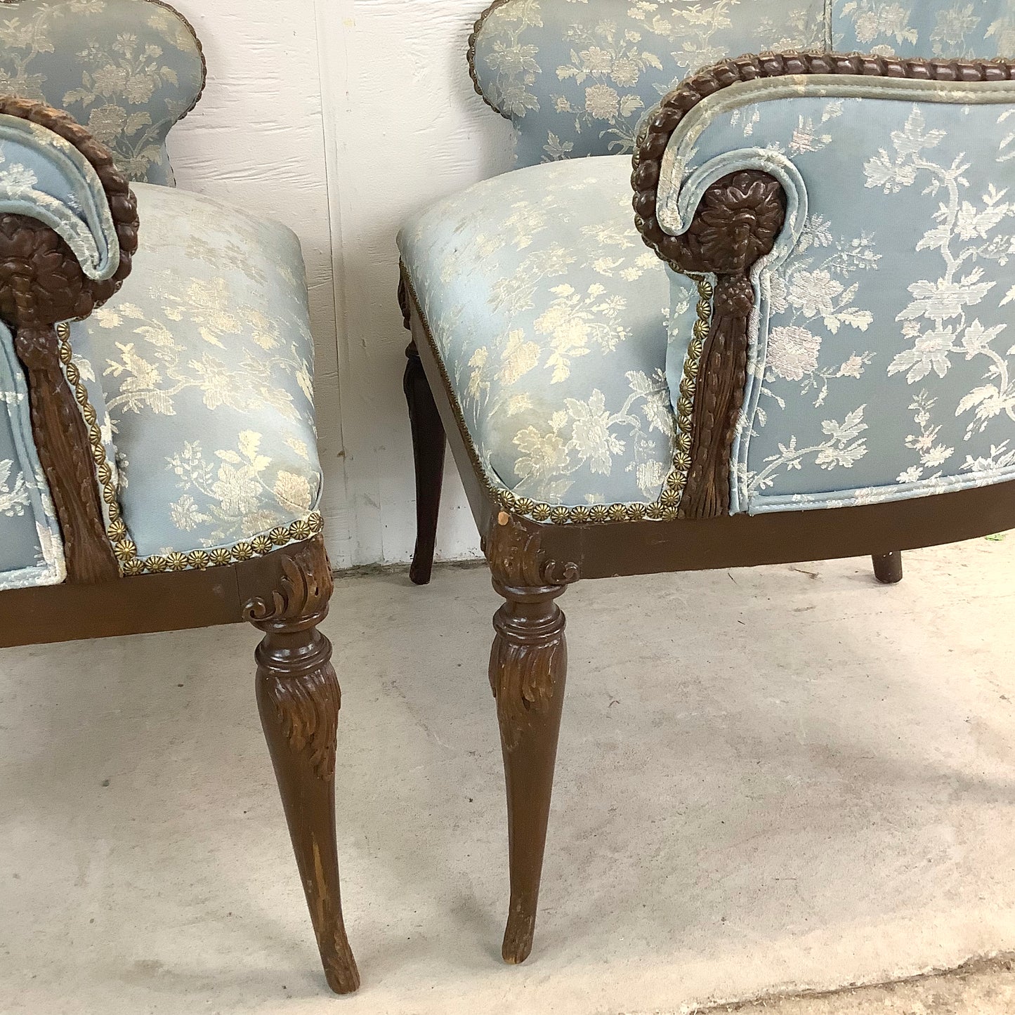 Pair Antique Pale Blue Armchairs, Louis XVI