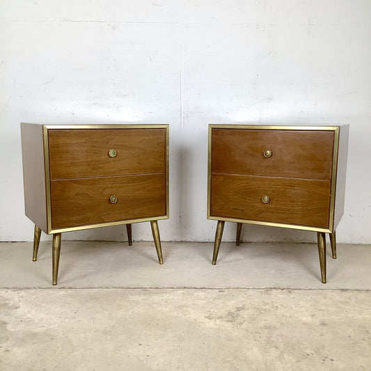 Mid-Century Brass Leg Nightstands- a Pair
