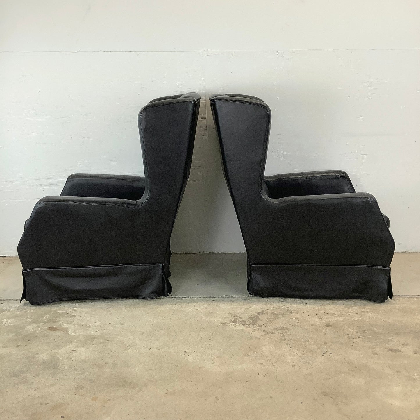 Pair Leather Wingback Armchairs With Ottoman by Theo Ruth for Artifort