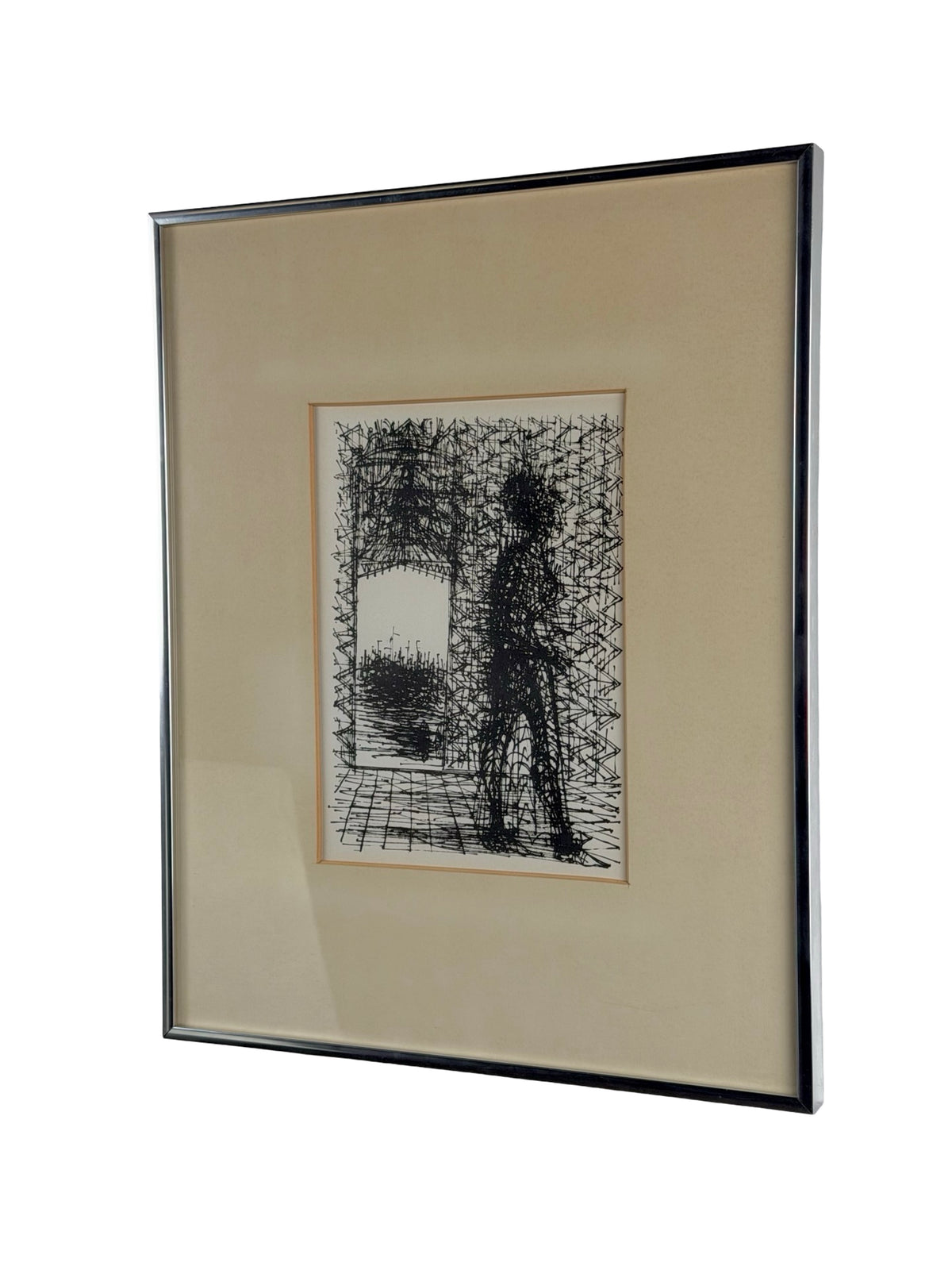 Jean Carzou Original Lithograph — Framed Modernist Figure by a Window