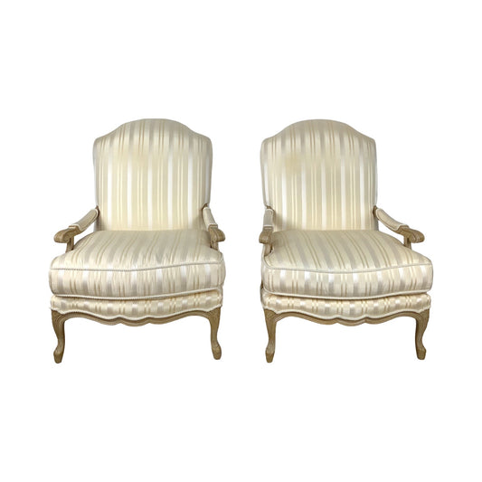 Vintage Pair of Louis XV–Style Bergère Chairs with Curved Frames
