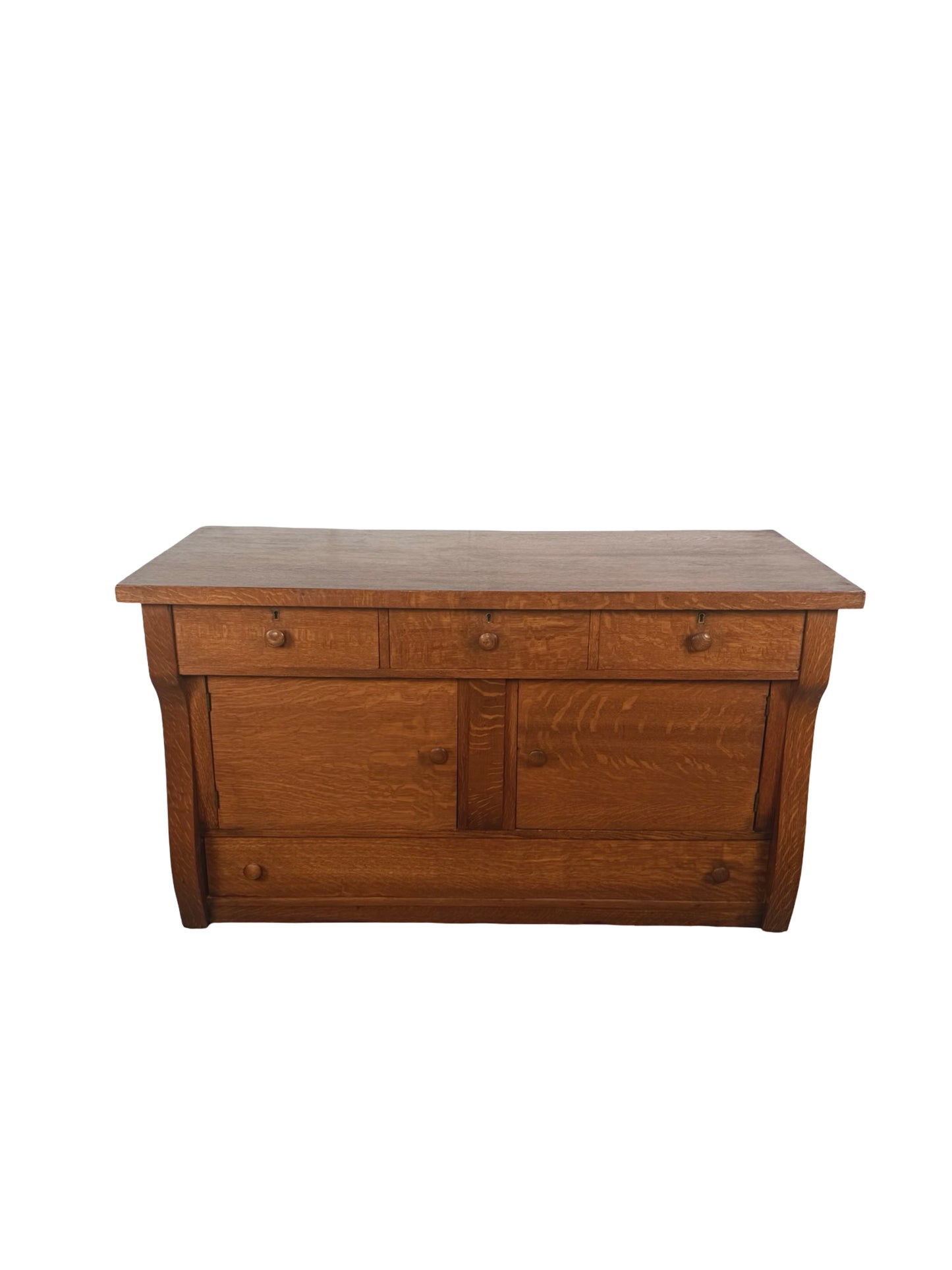 Antique Quarter-Sawn Oak Sideboard – Early 1900s American Arts &amp; Crafts Buffet