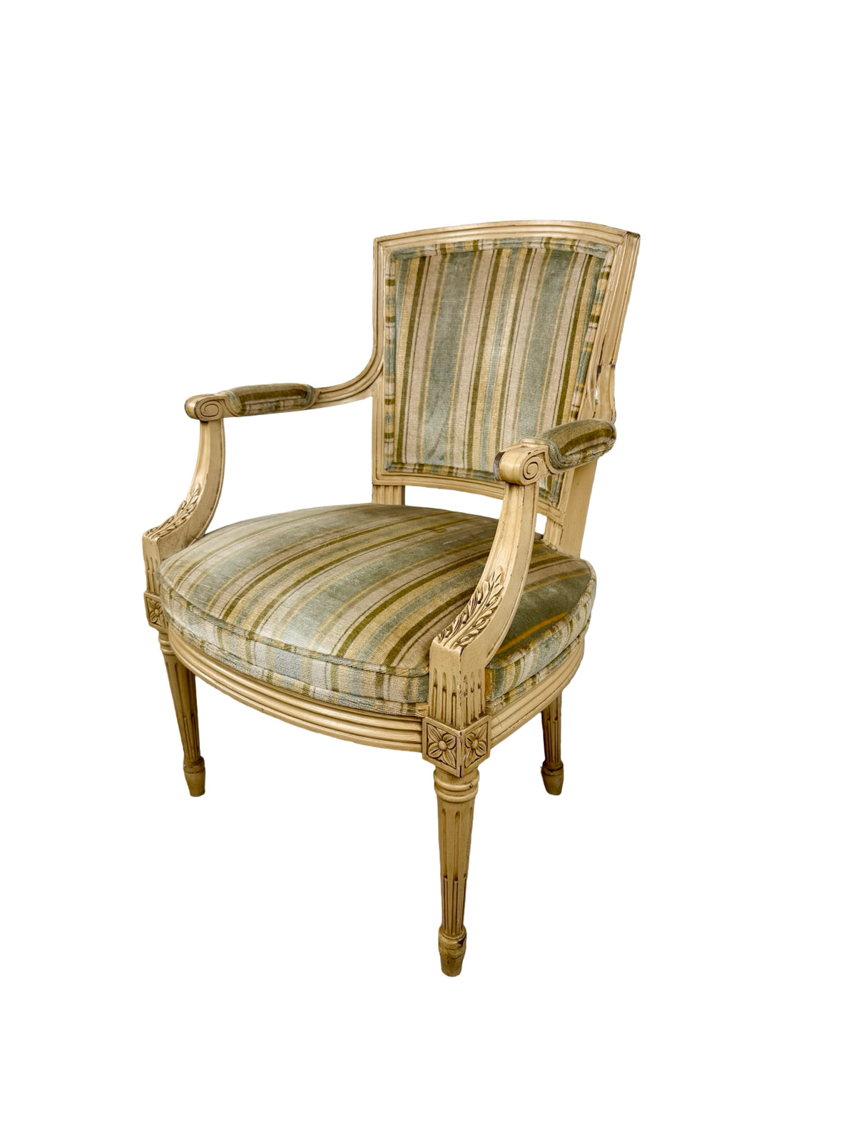 Vintage Neoclassical X-Back Side Chair with Striped Upholstered Seat