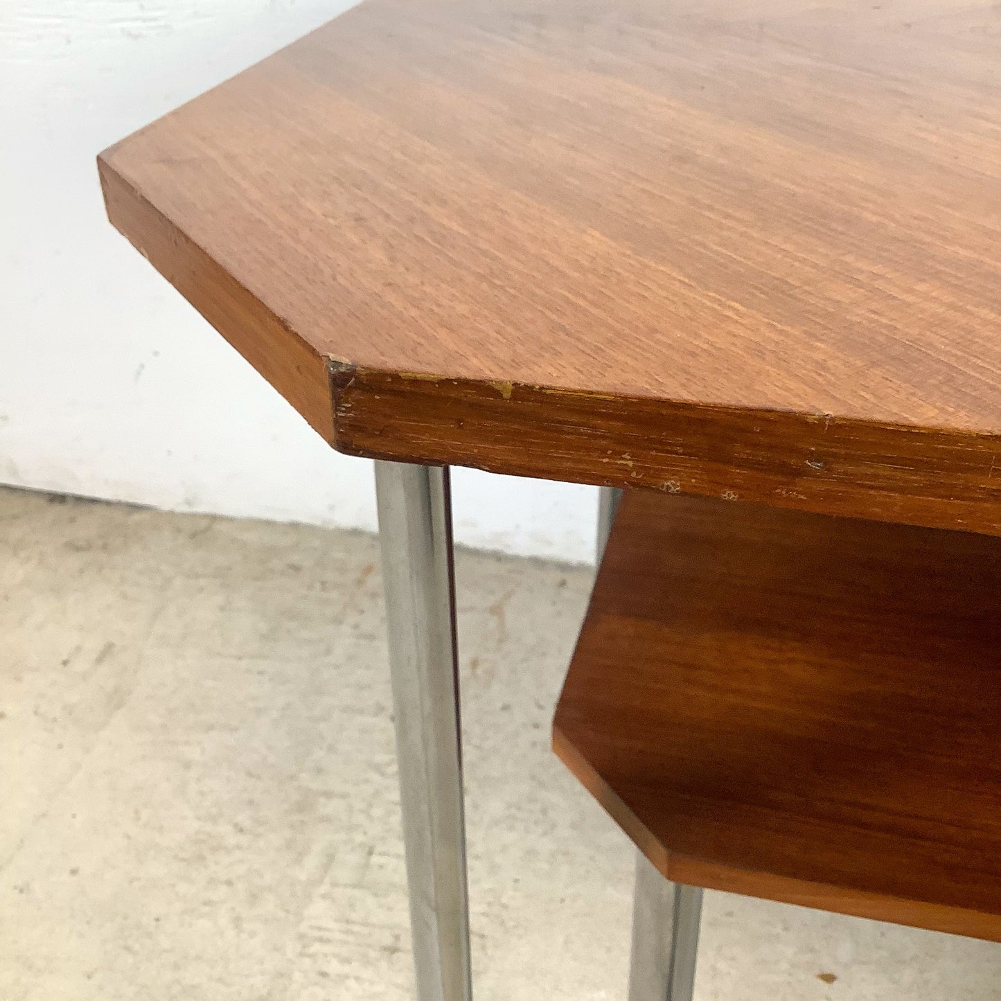 Vintage Modern Coffee Table with Bookmatched Veneer Top and Chrome Base
