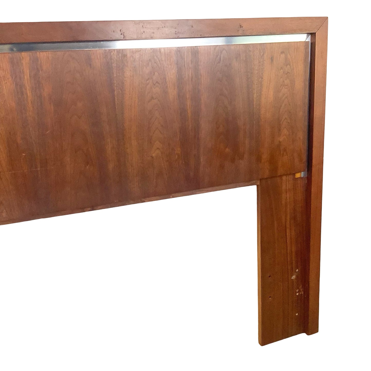 Mid-Century Modern Dillingham Walnut Headboard with Polished Chrome Accent Inlay