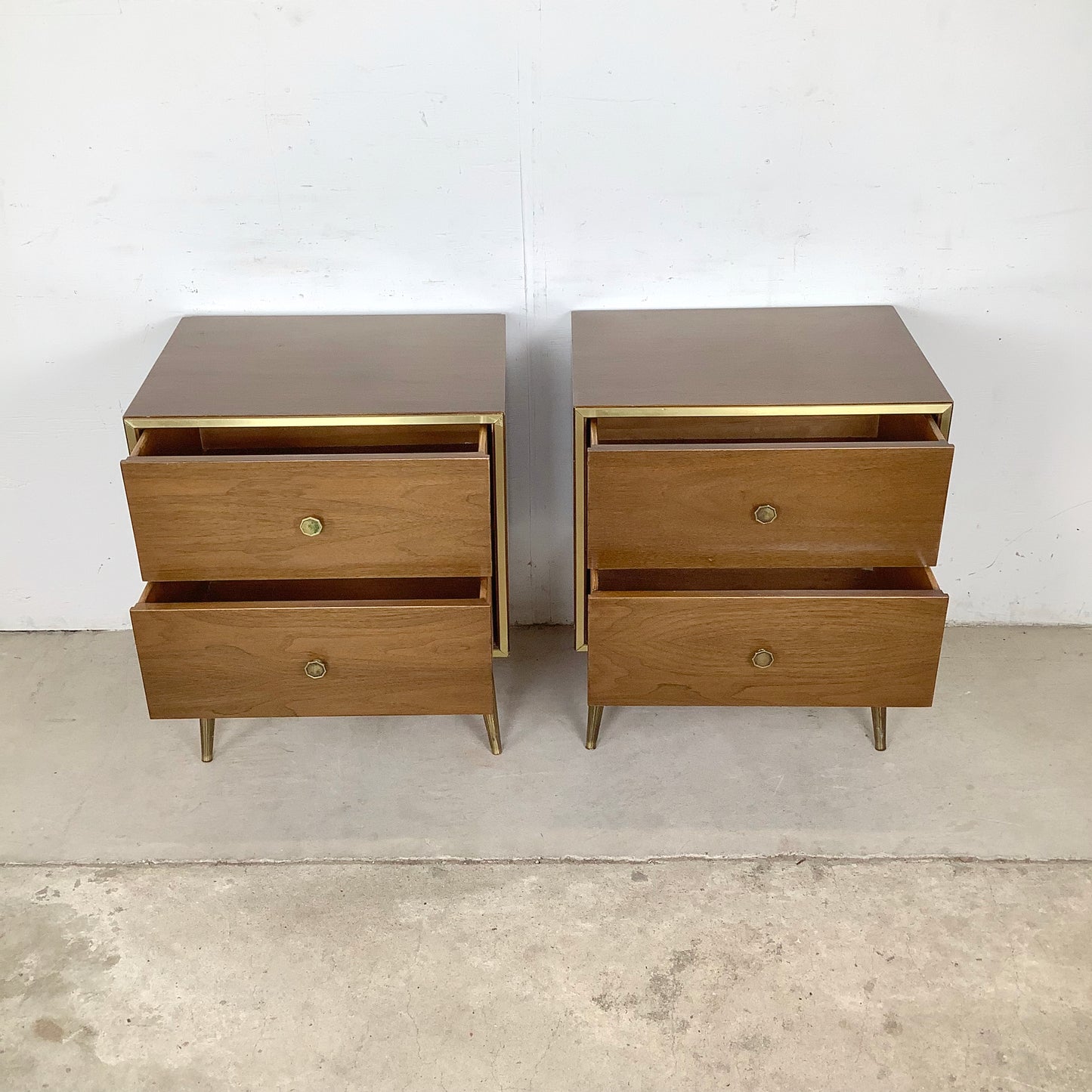 Mid-Century Brass Leg Nightstands- a Pair