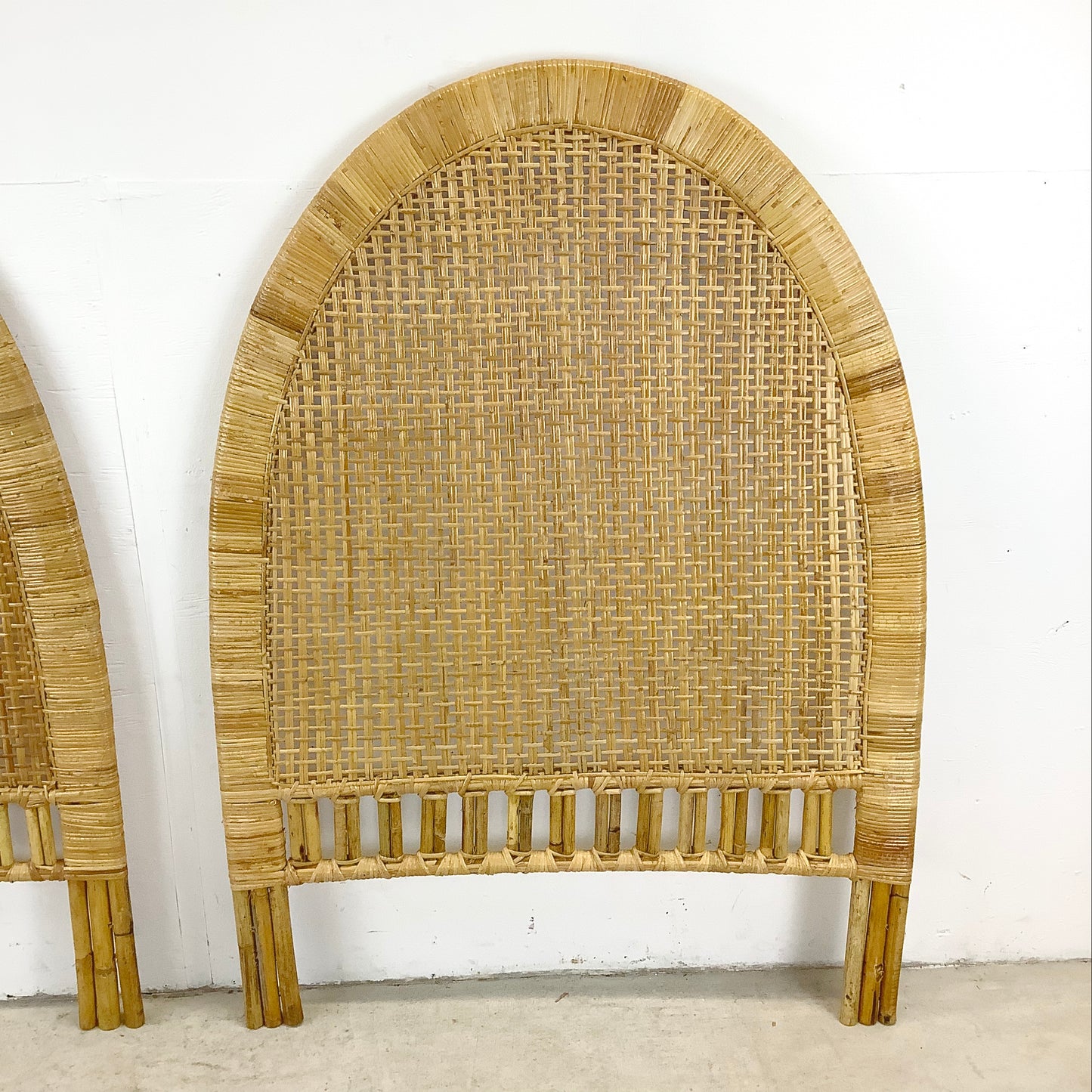 Vintage Coastal Arch Rattan Headboard- Twin
