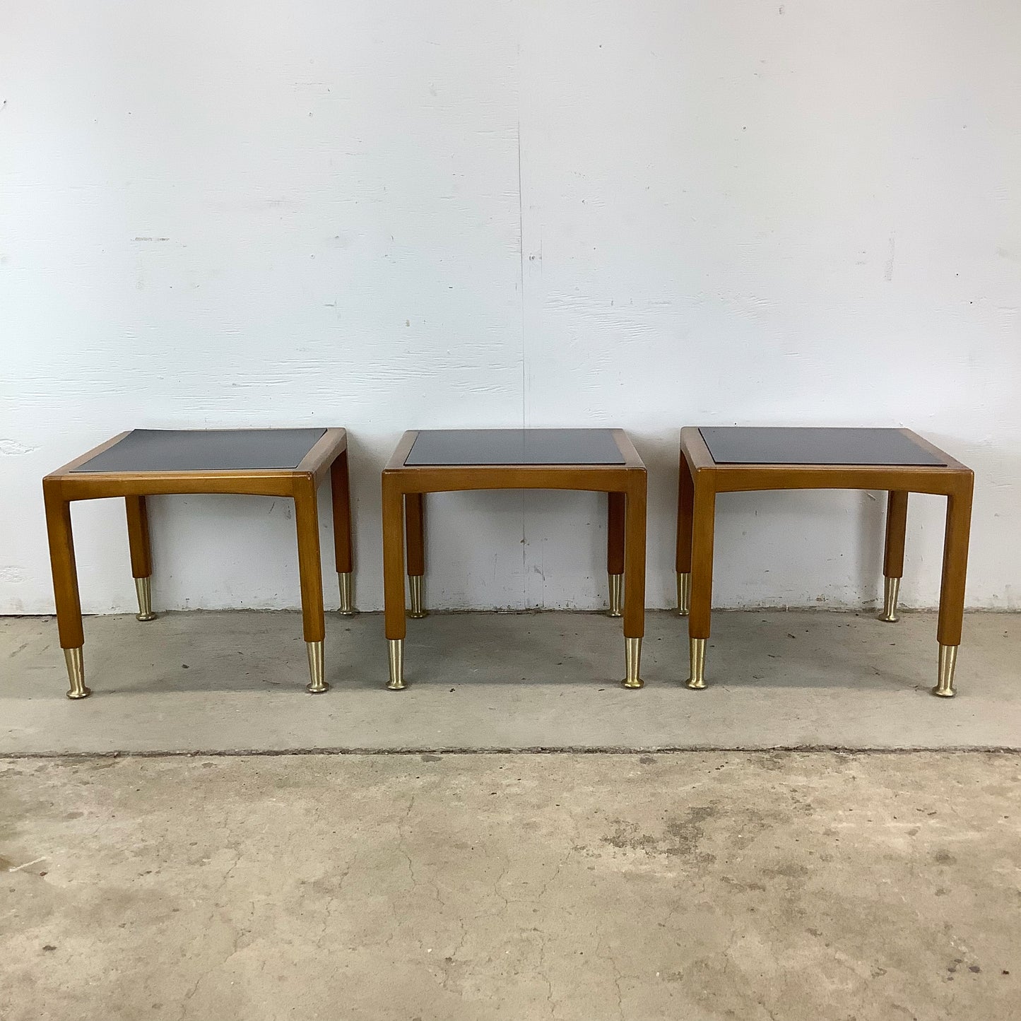 Mid-Century Modern Walnut Nesting Tables with Black Tops