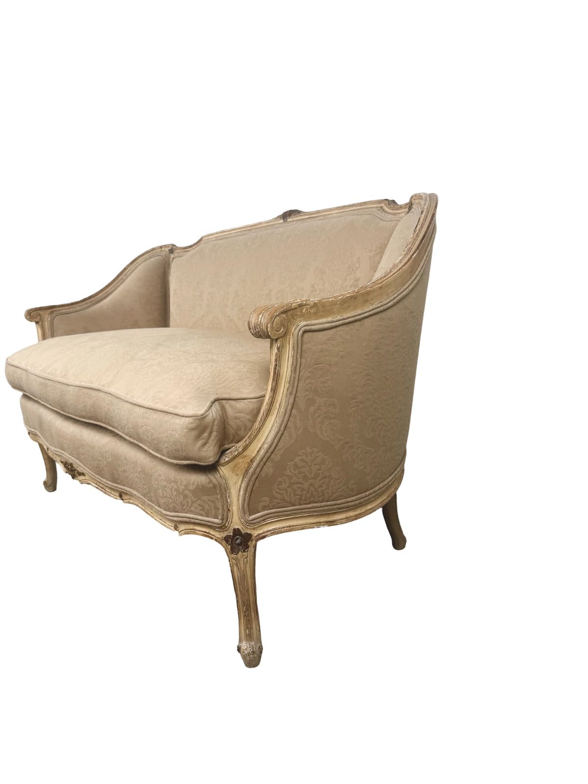 Vintage Louis XV Revival Carved Giltwood Upholstered Settee