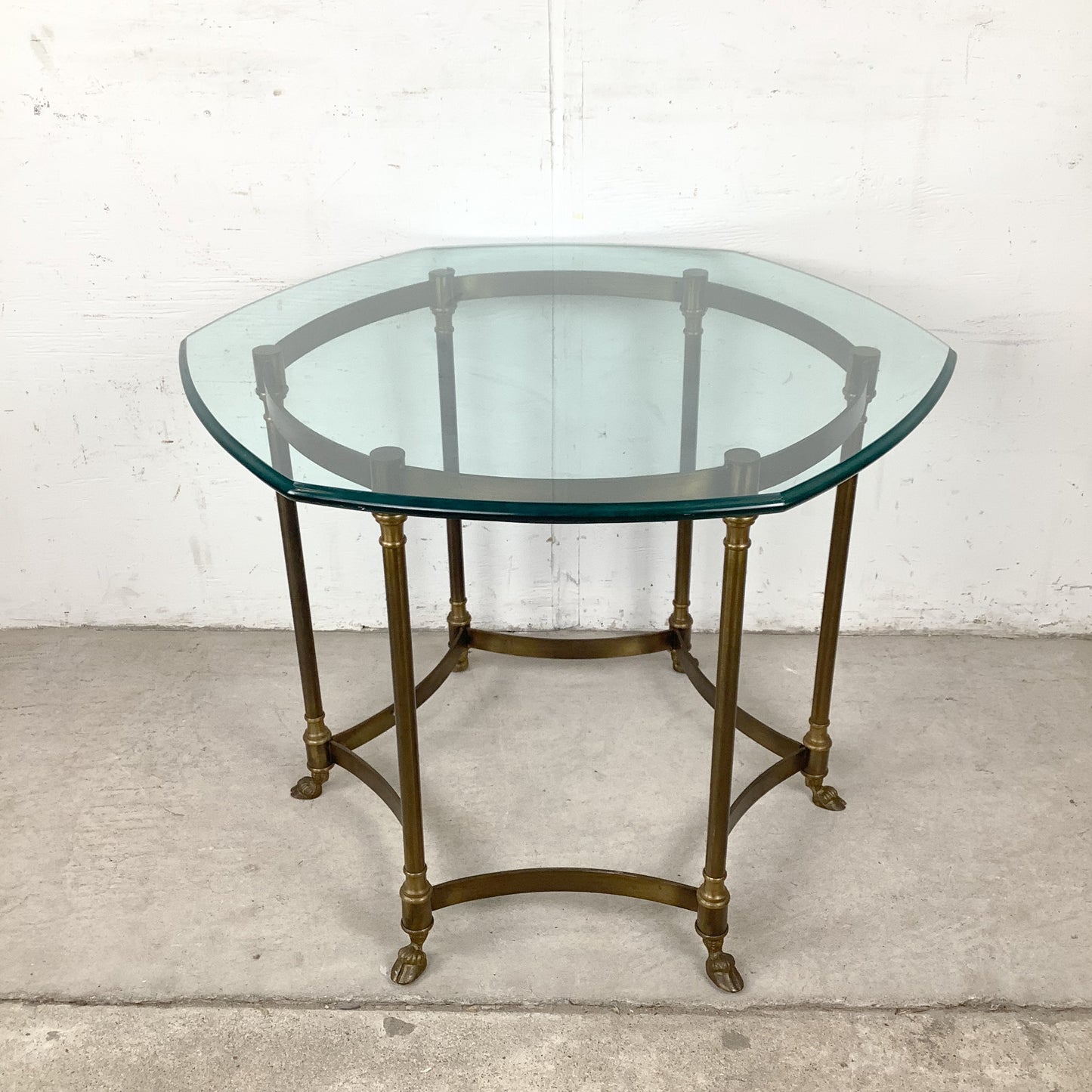 Vintage Brass & Octagonal Glass Accent Side Table in the Style of La Barge