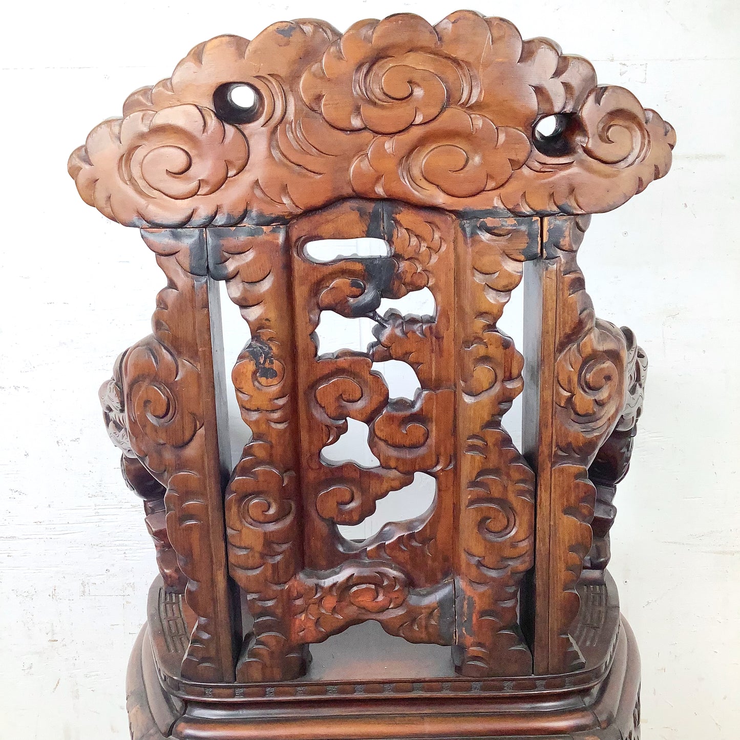 Antique Chinese Export Carved Hardwood Dragon Armchair | Foo Dog Arms | Late 19th to Early 20th Century