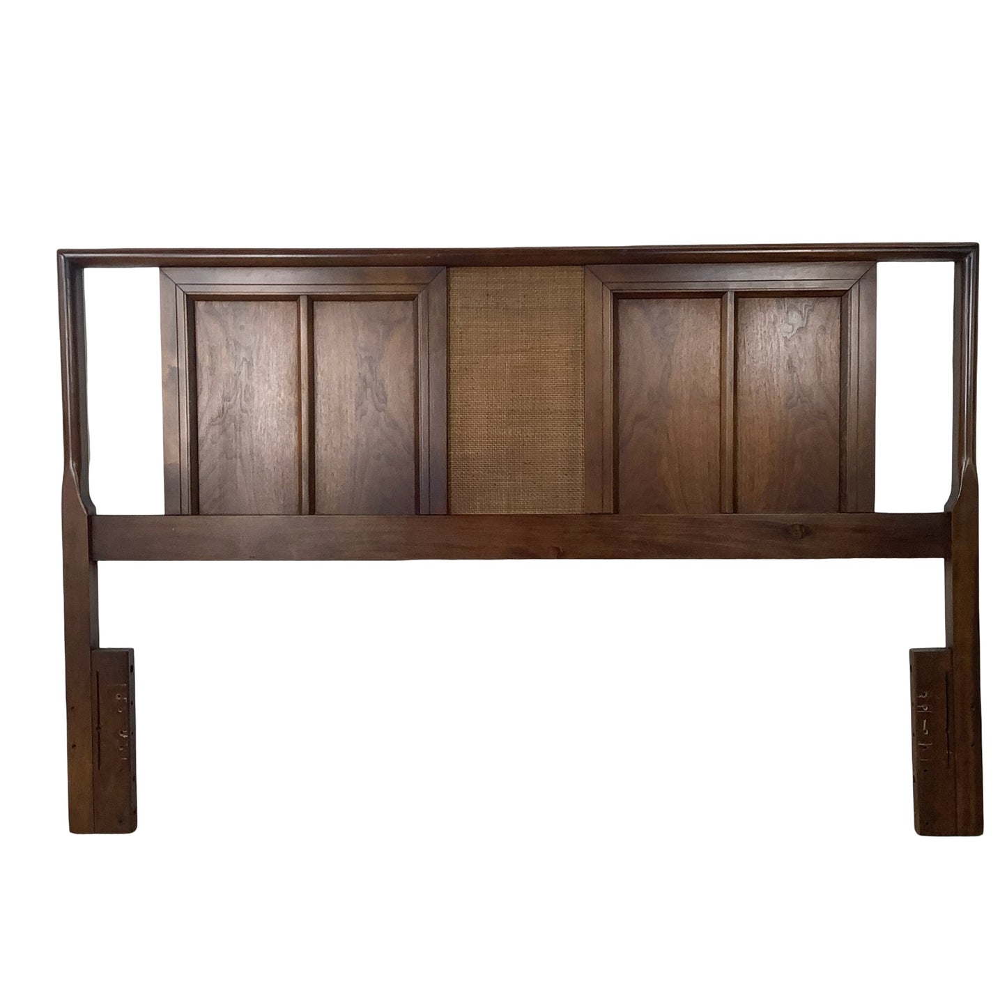 Mid-Century Modern Walnut Headboard | Vintage Full/Queen | Woven Panel Design