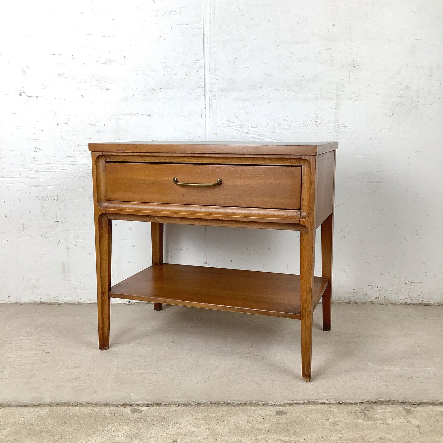 Mid-Century Nightstand with Black Top and Lower Shelf