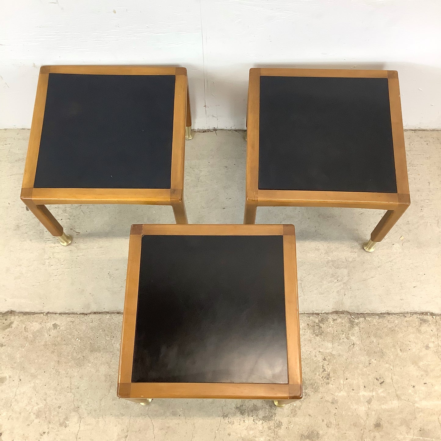 Mid-Century Modern Walnut Nesting Tables with Black Tops