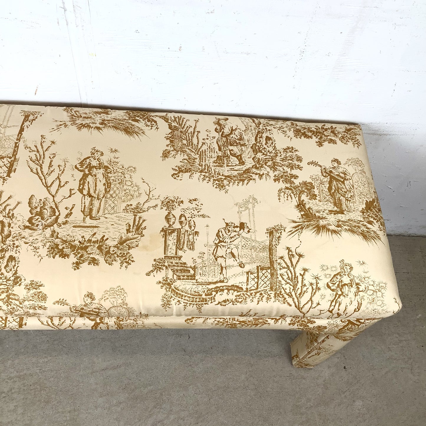 Louis XVI Style Upholstered Foot-of-Bed Bench with French Toile