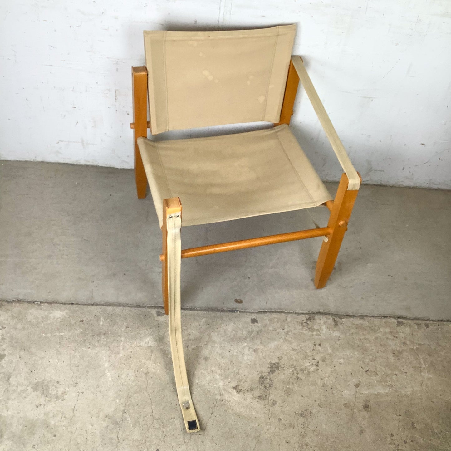 Vintage Scandinavian Style Safari Campaign Lounge Chair with Natural Canvas Sling