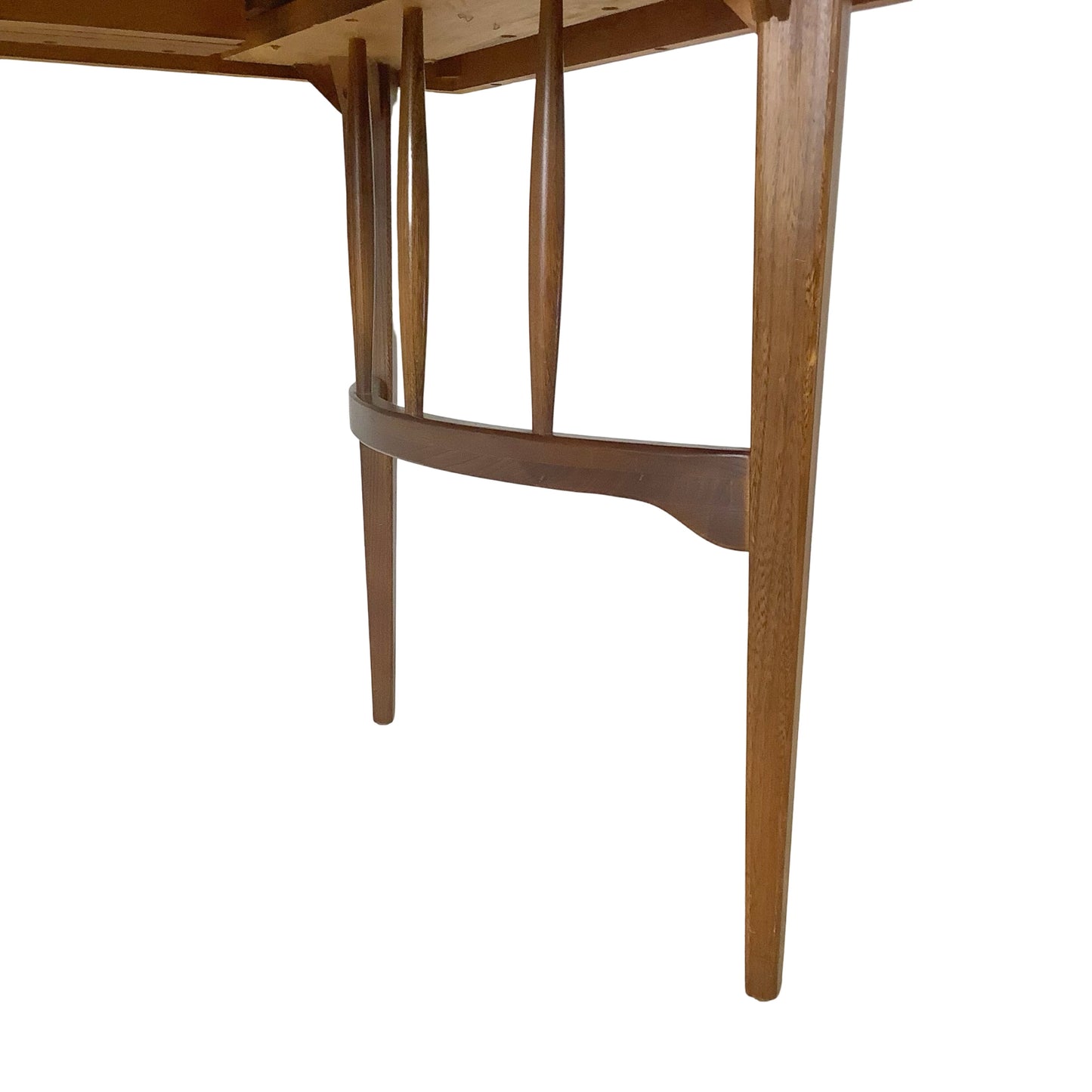 Mid-Century Walnut Spindle Trestle Dining Table w/ Leaves