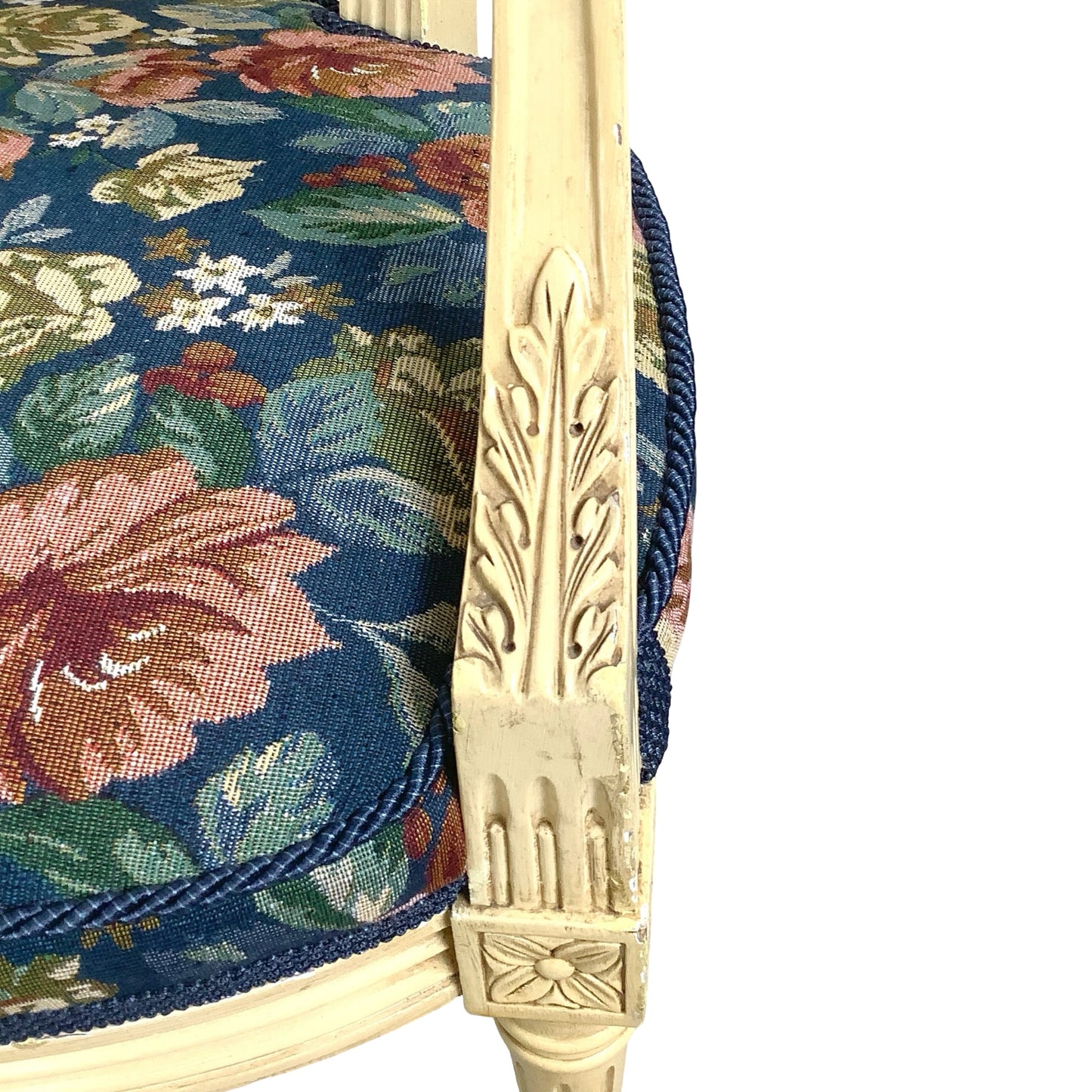 Vintage Louis XVI Style Painted Fauteuil | French Provincial Armchair  This painted fauteuil captures the timeless elegance of