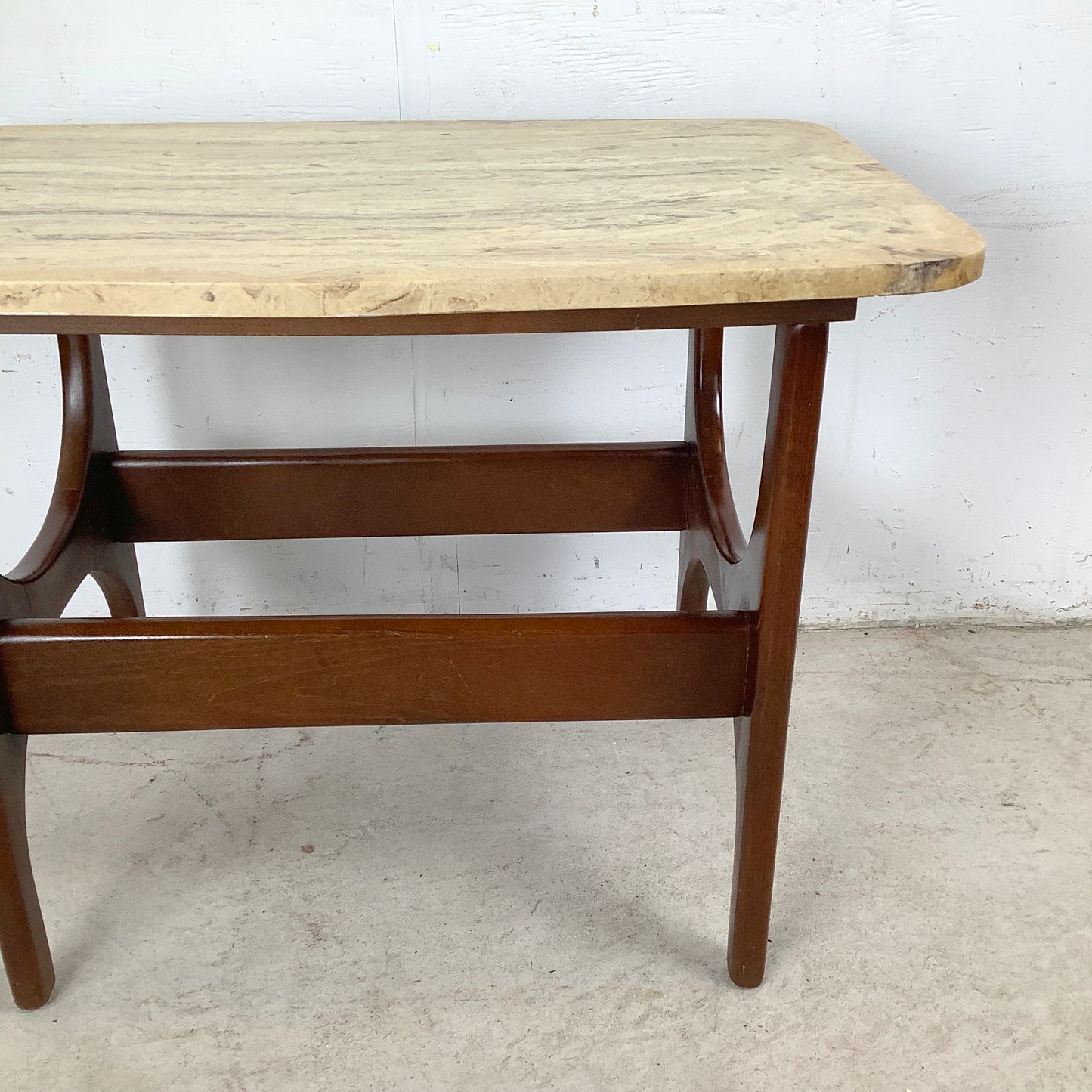 Mid-Century Organic Modern End Table With Stone Top