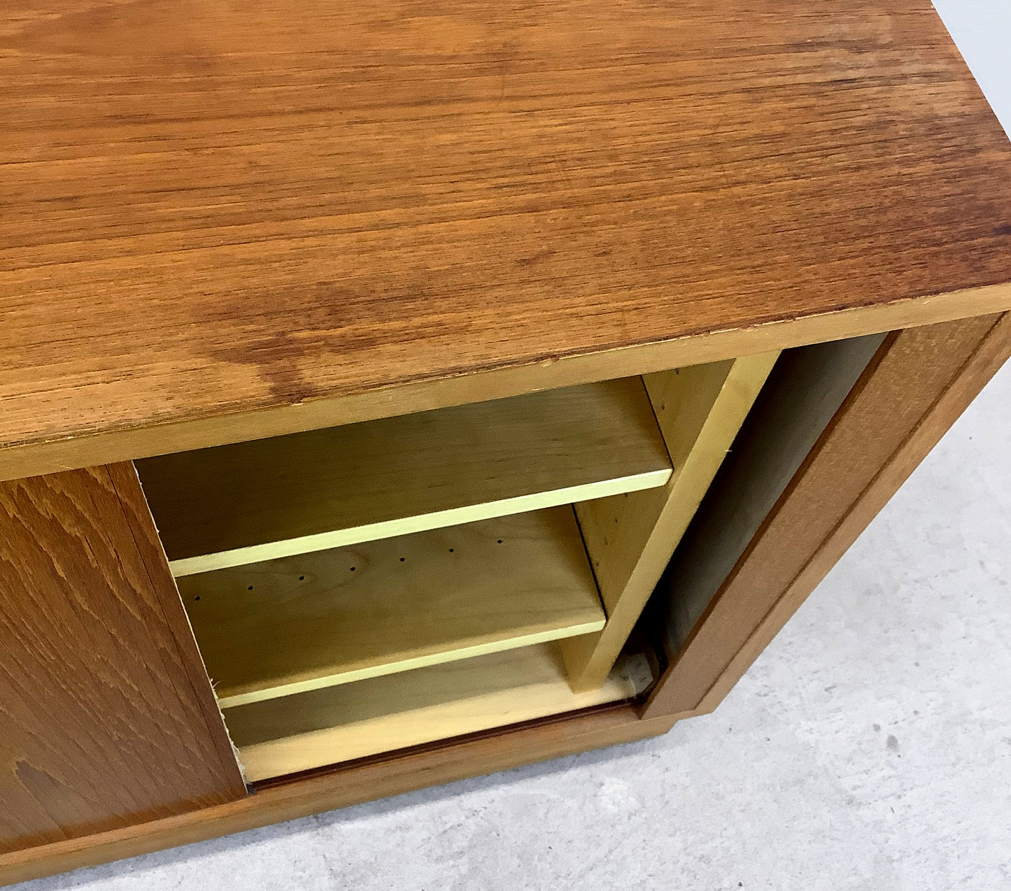 Scandinavian Modern Teak Credenza With Tambour Doors