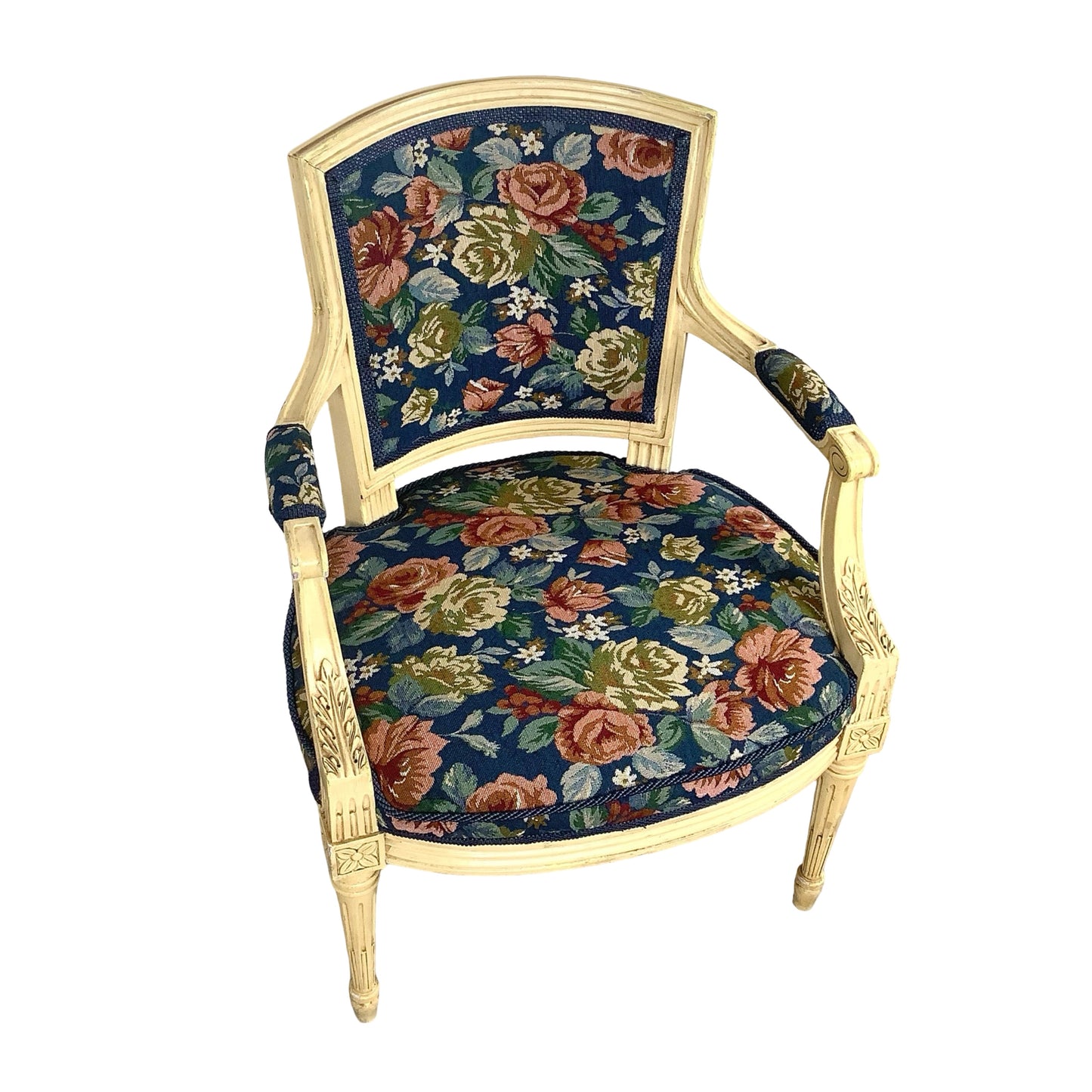 Vintage Louis XVI Style Painted Fauteuil | French Provincial Armchair  This painted fauteuil captures the timeless elegance of