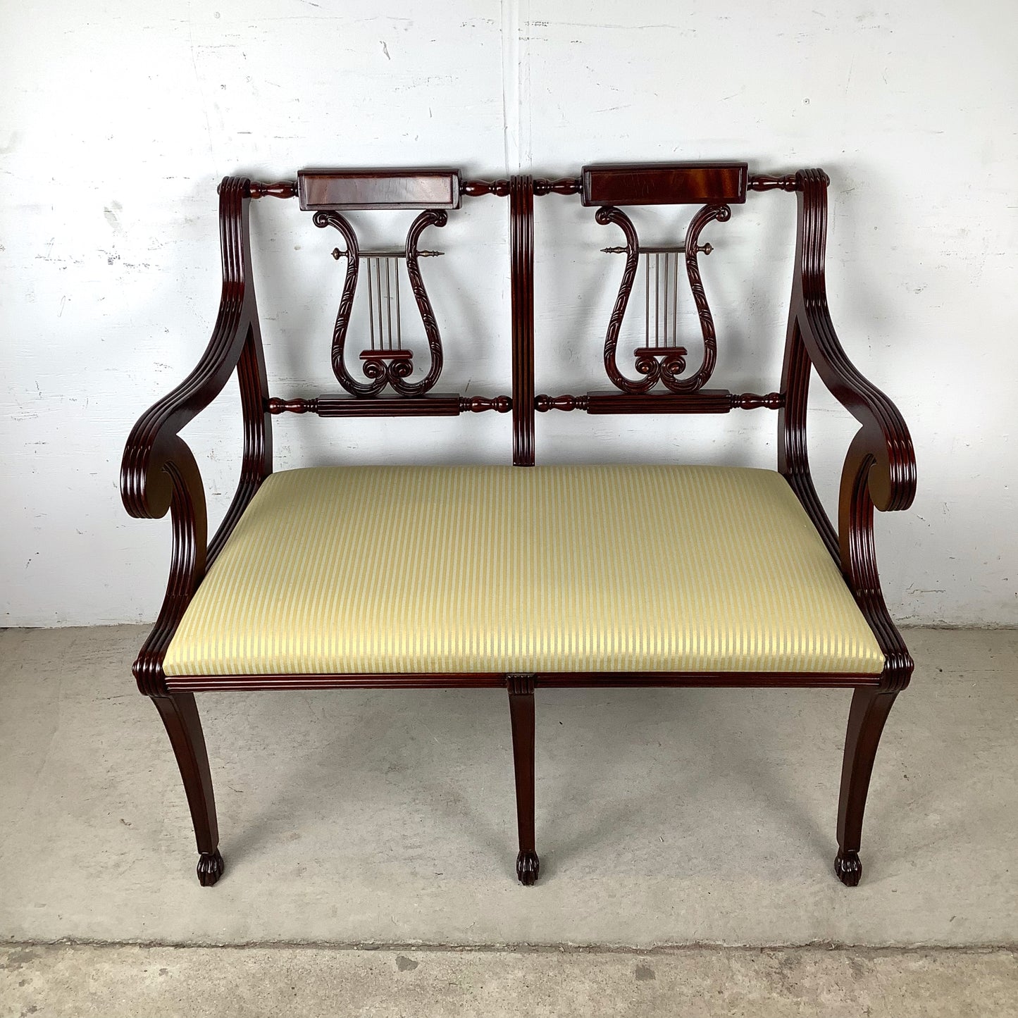 Dual Lyre-Back Mahogany Settee- Federal Revival Bench