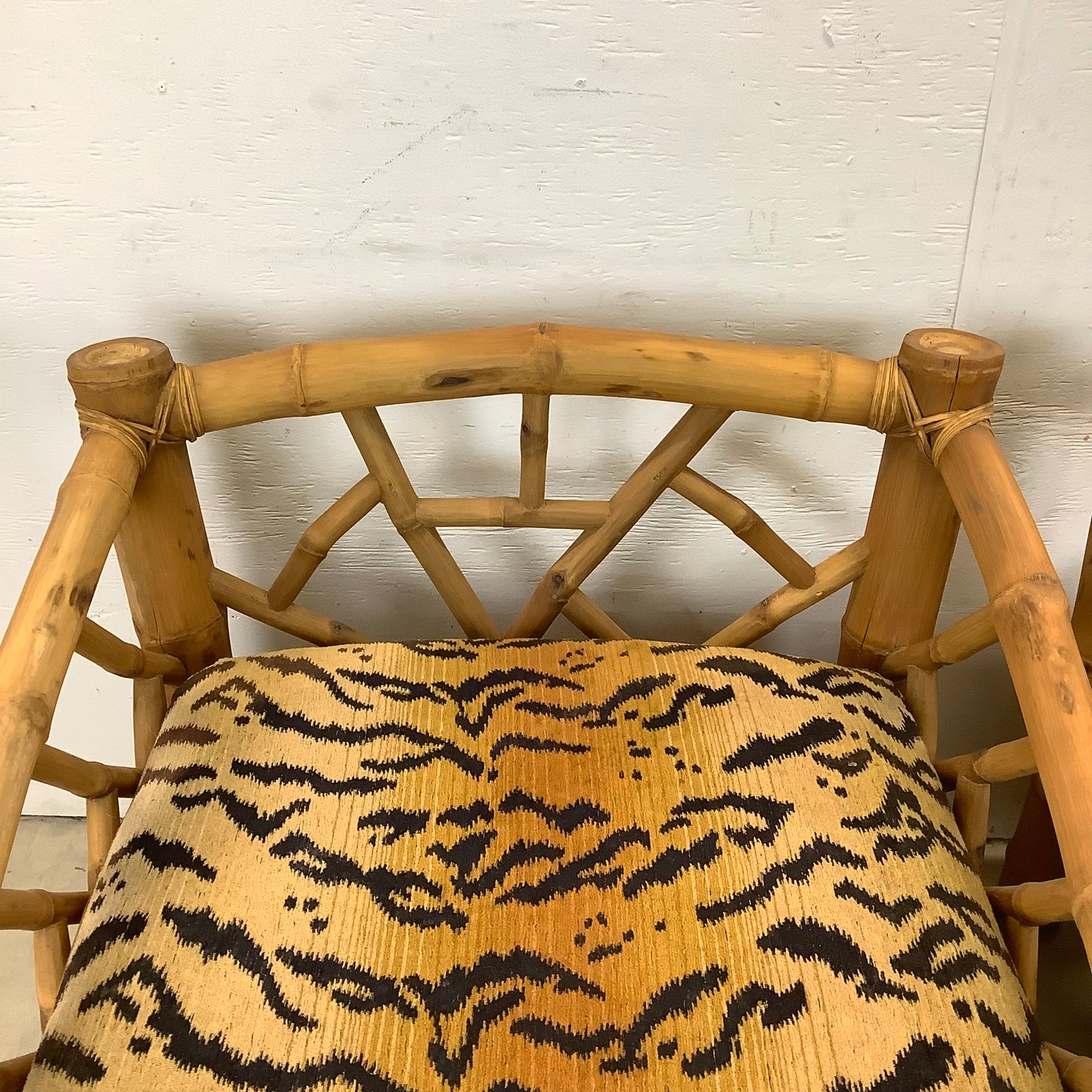 Vintage Bamboo Armchairs & Ottoman in Tiger Print