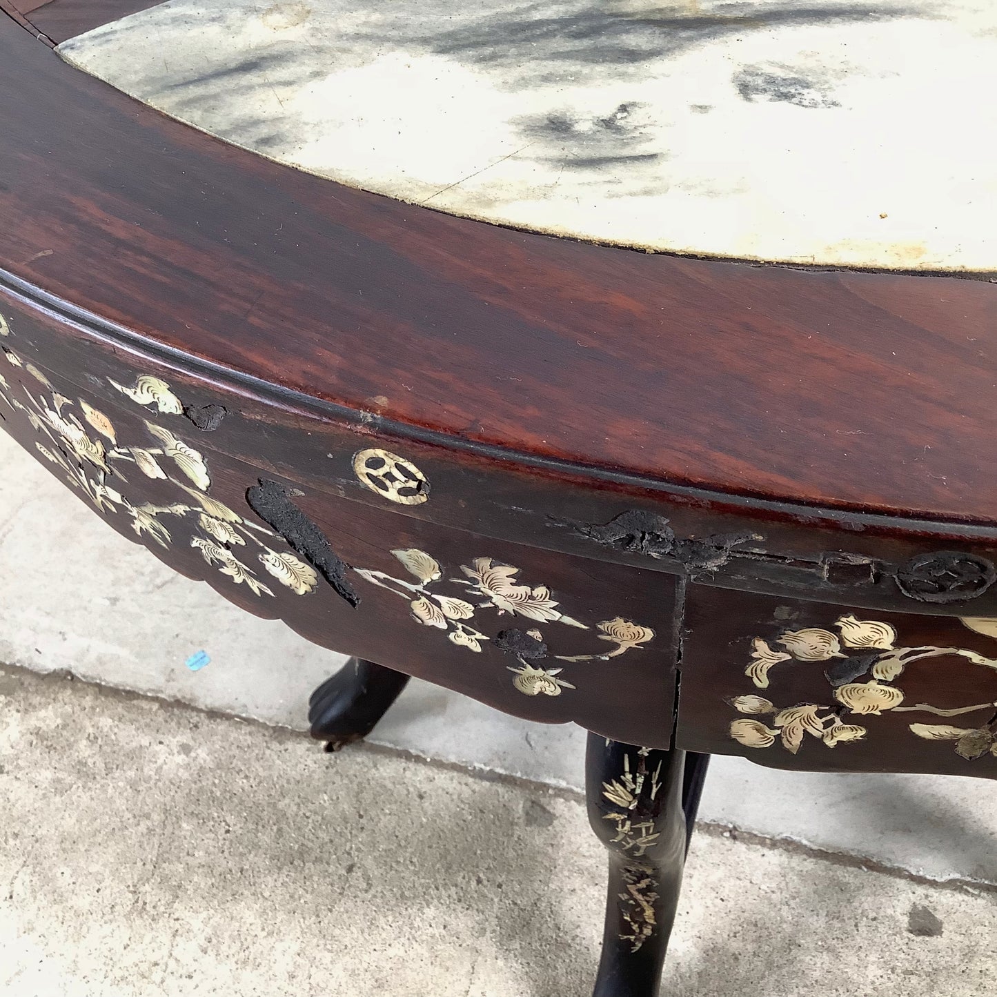 20th Century Chinese Export Center Table Wtih Stone Top and Decorative Inlay