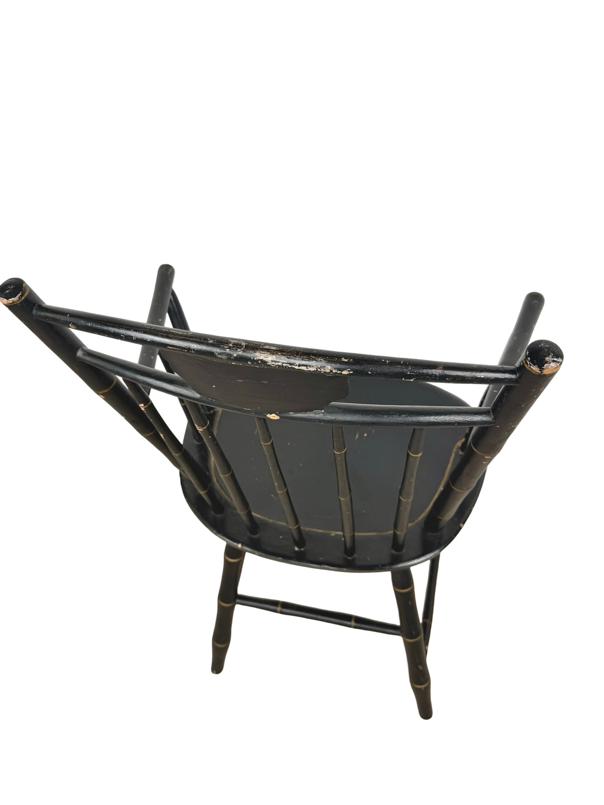 Vintage Black Painted Windsor-Style Armchair with Gold Pinstriping