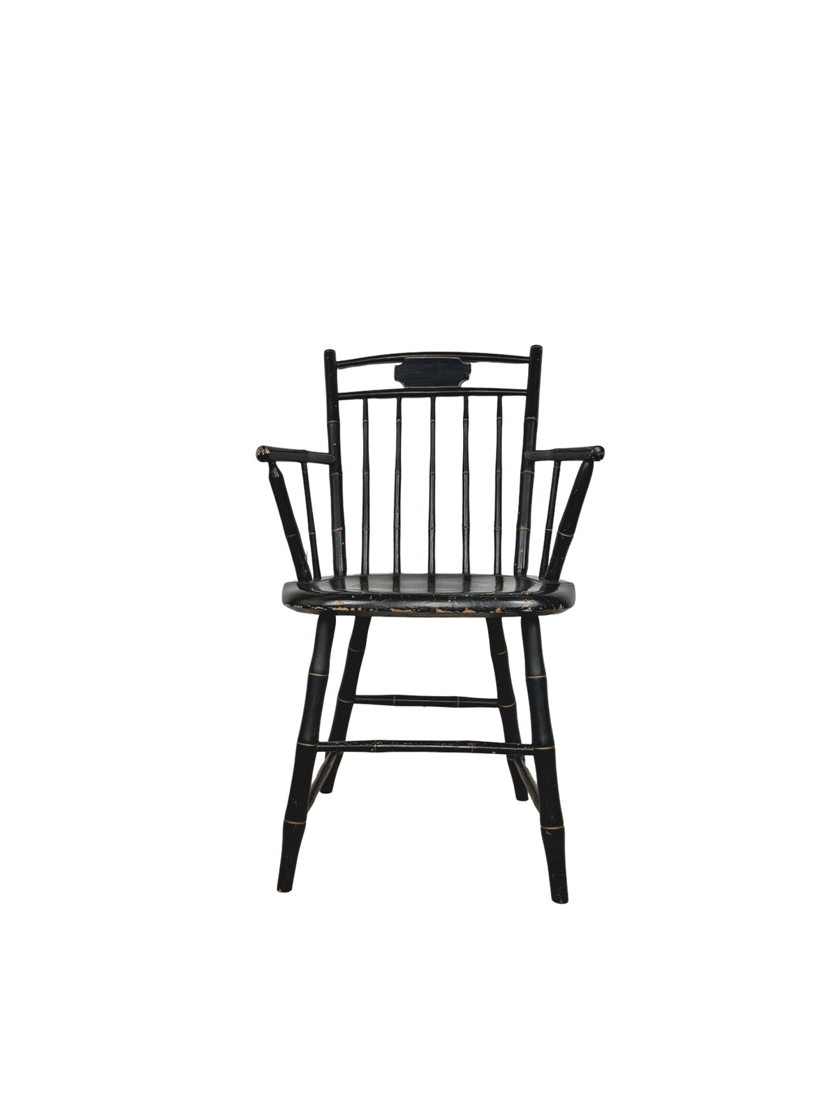 Vintage Black Painted Windsor-Style Armchair with Gold Pinstriping
