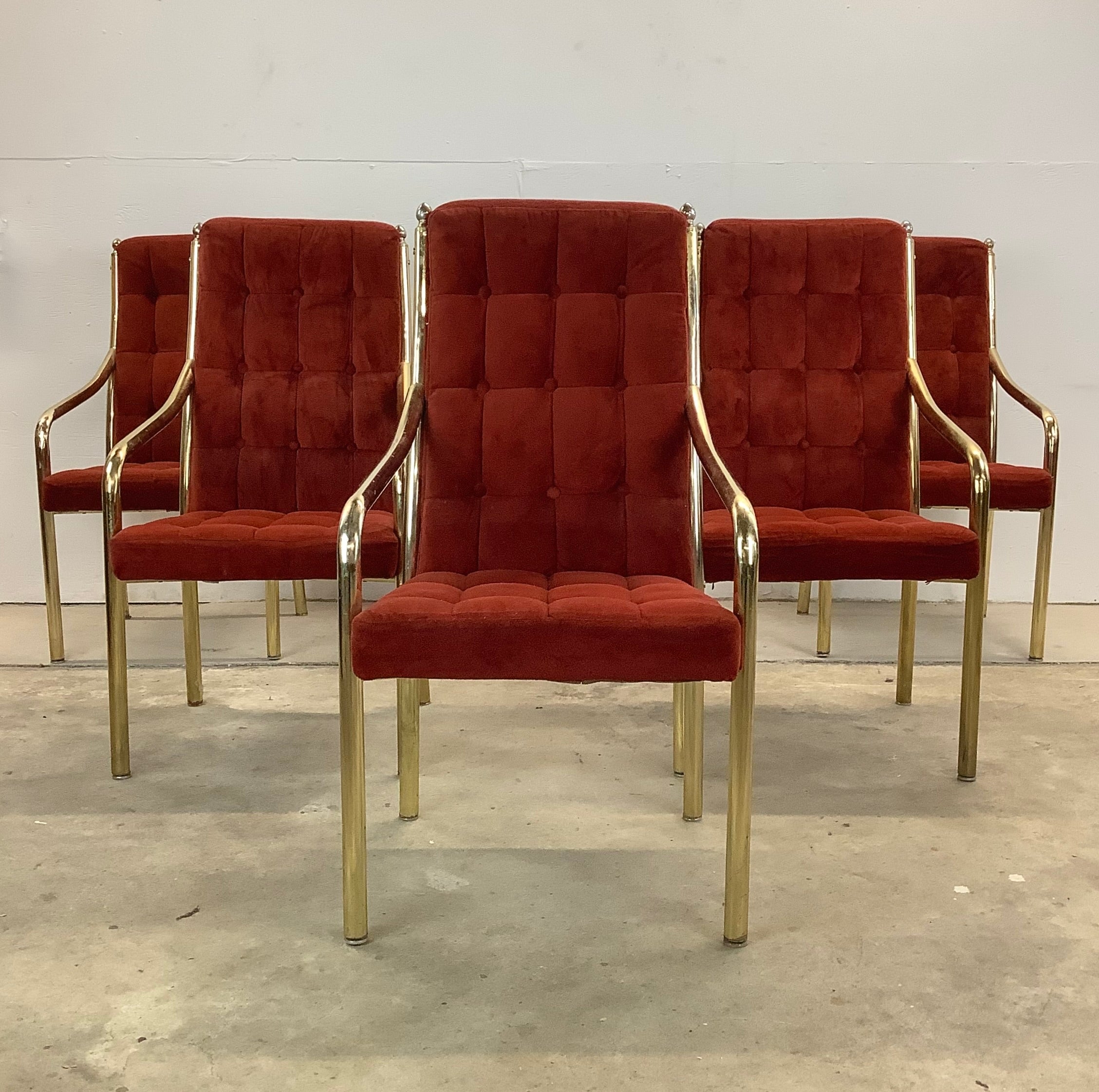 Vintage Modern Highback Red Dining Chairs by Chromcraft Set of