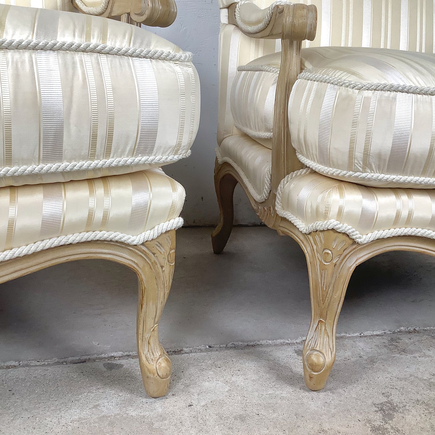 Vintage Pair of Louis XV–Style Bergère Chairs with Curved Frames
