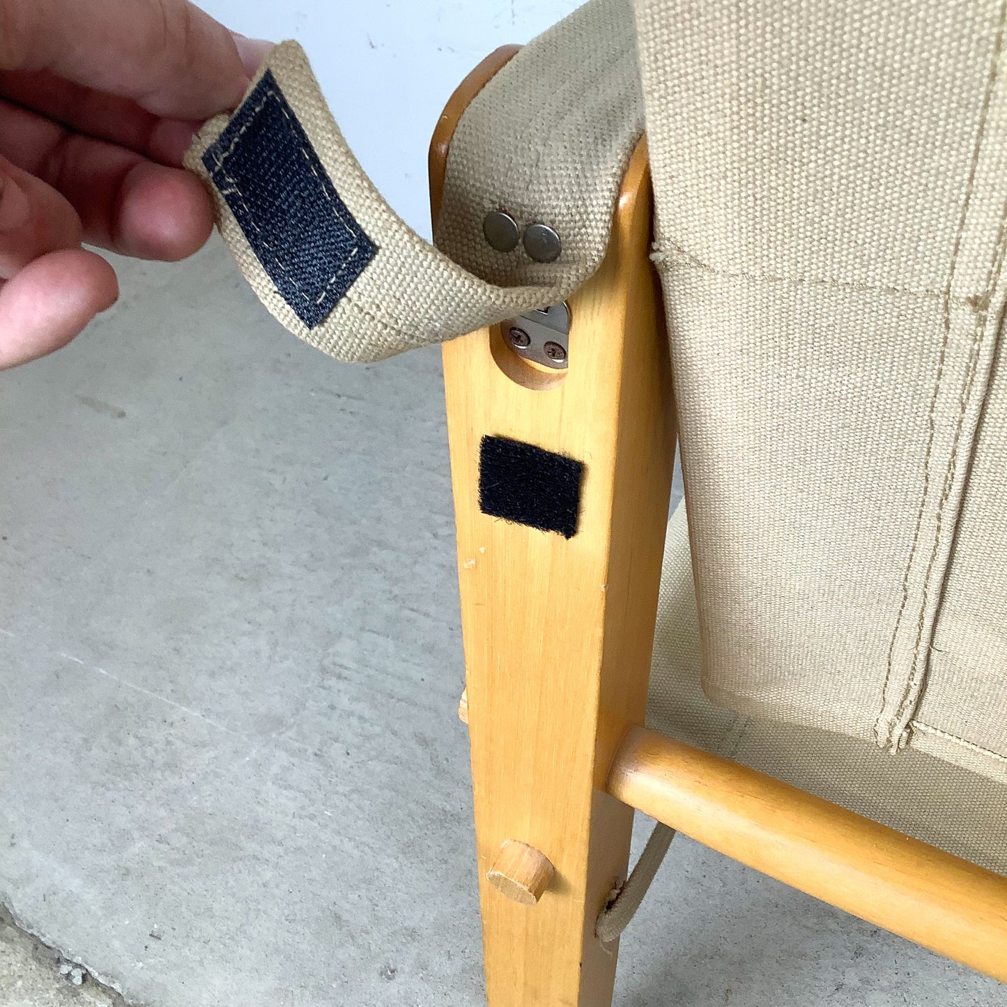 Vintage Scandinavian Style Safari Campaign Lounge Chair with Natural Canvas Sling