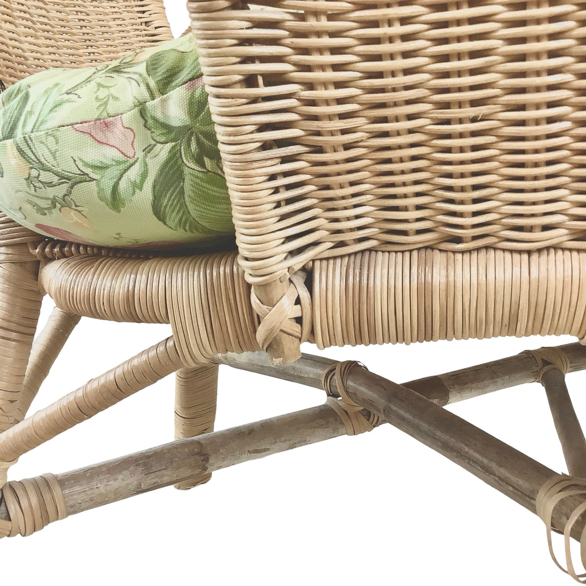 Vintage High-Back Woven Wicker Armchair