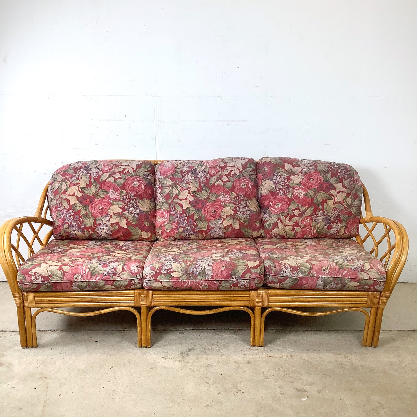 Vintage Architectural Boho Modern Rattan Sofa
