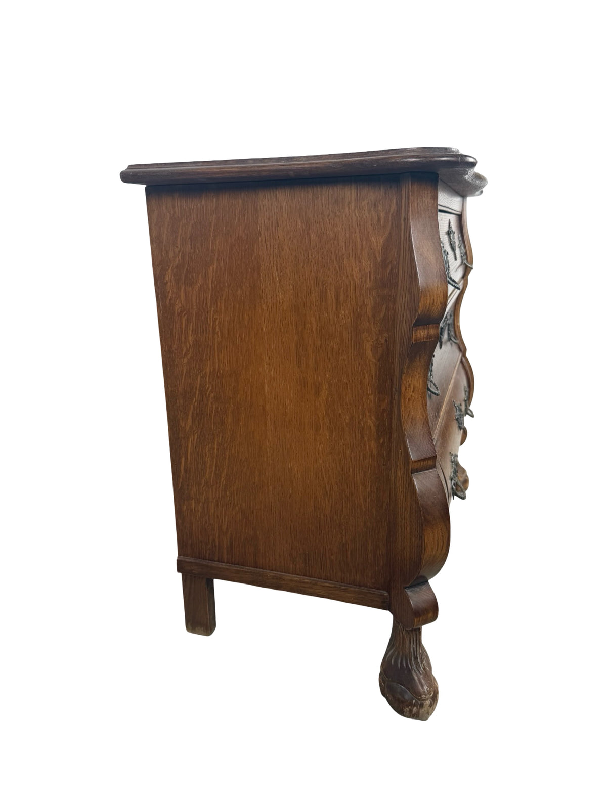 Vintage Dutch Baroque Revival Oak Bombé Three-Drawer Chest with Paw Feet
