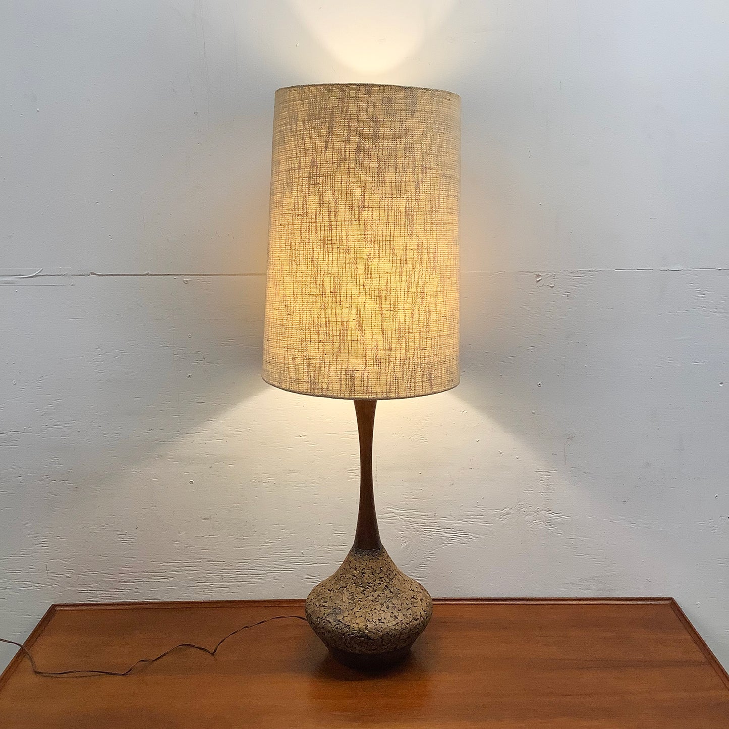 Vintage Cork and Wood Sculptural Table Lamp