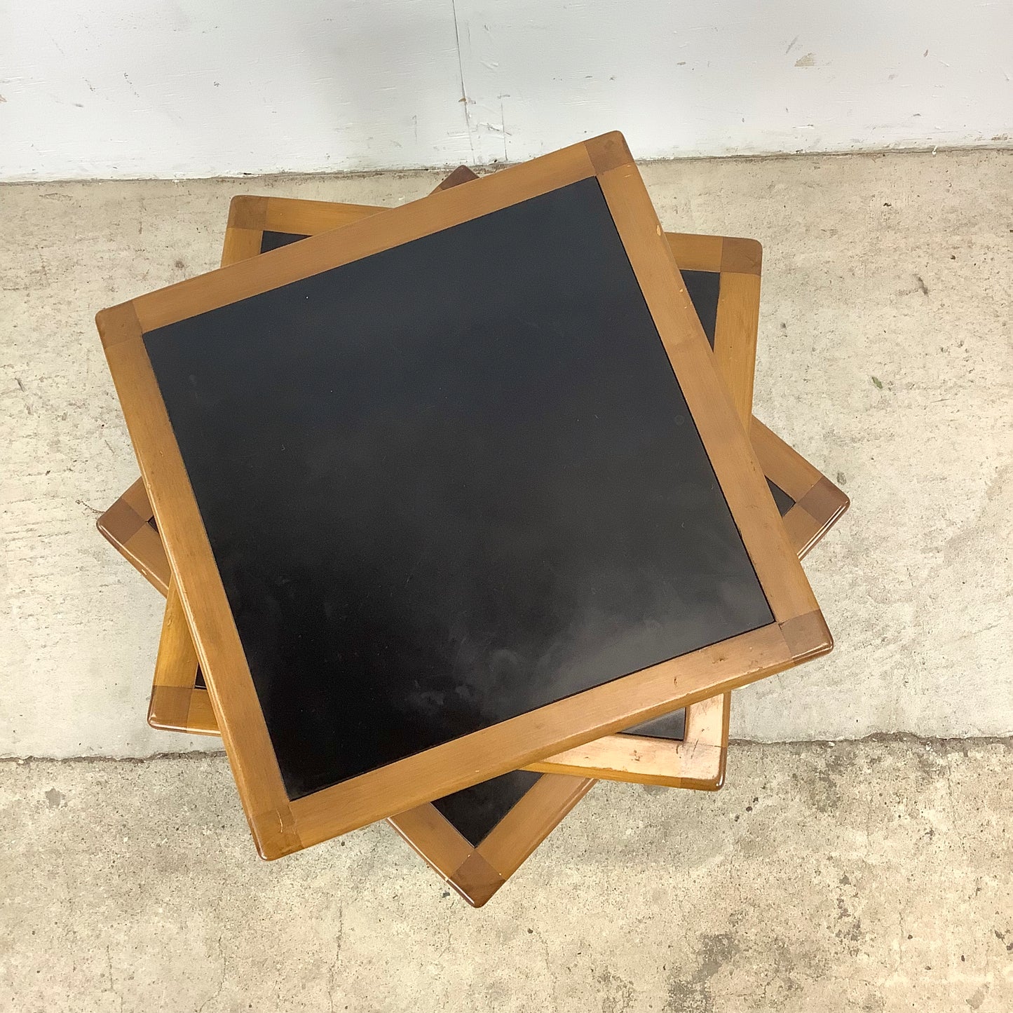 Mid-Century Modern Walnut Nesting Tables with Black Tops