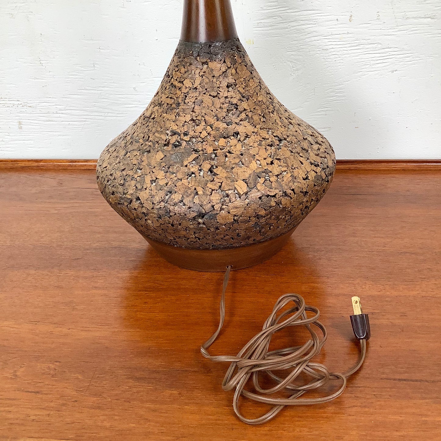 Vintage Cork and Wood Sculptural Table Lamp