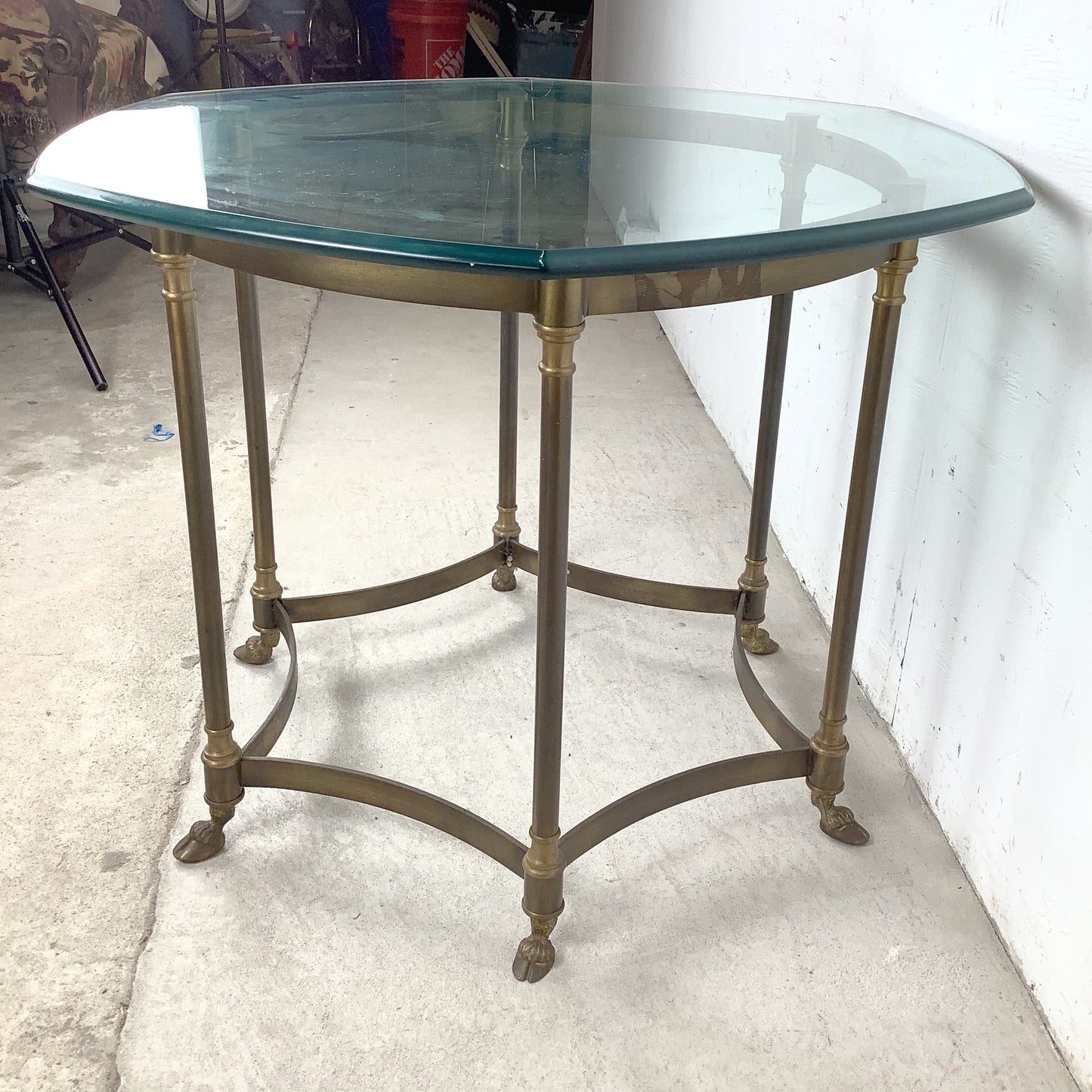 Vintage Brass & Octagonal Glass Accent Side Table in the Style of La Barge