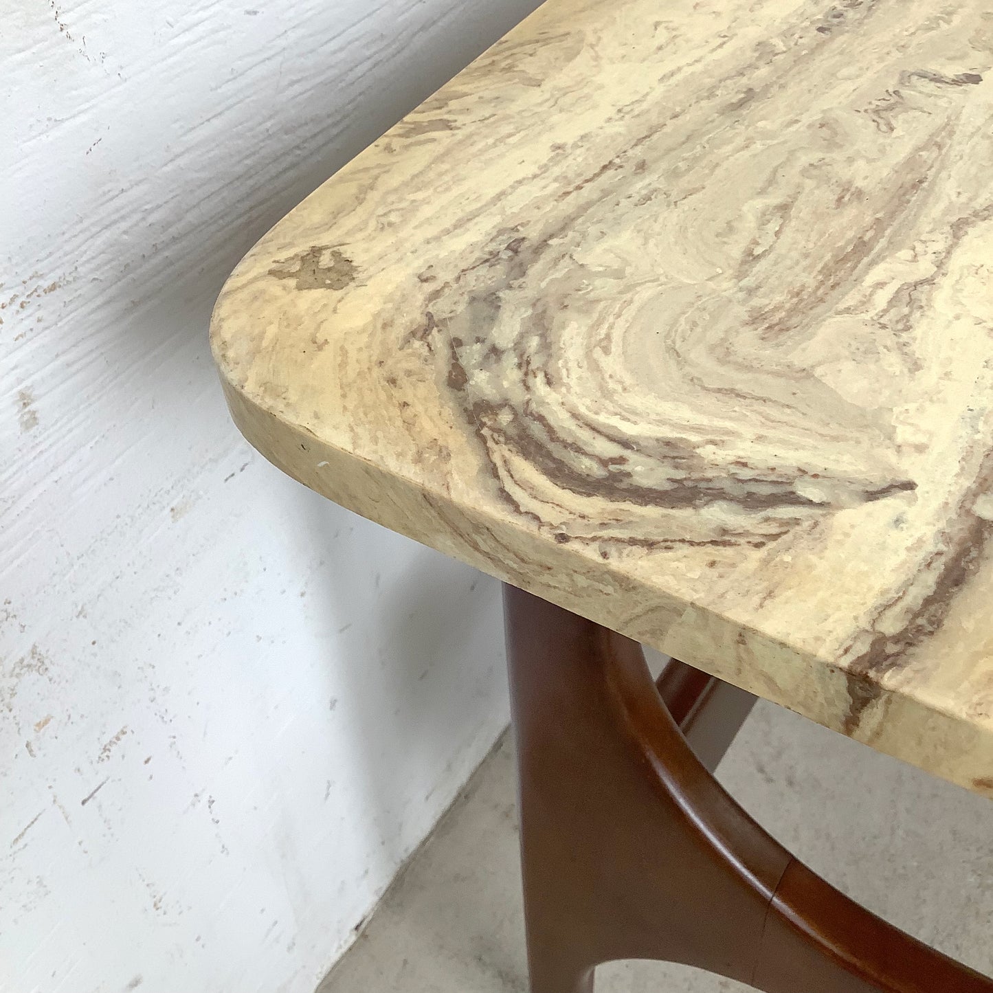Mid-Century Organic Modern End Table With Stone Top