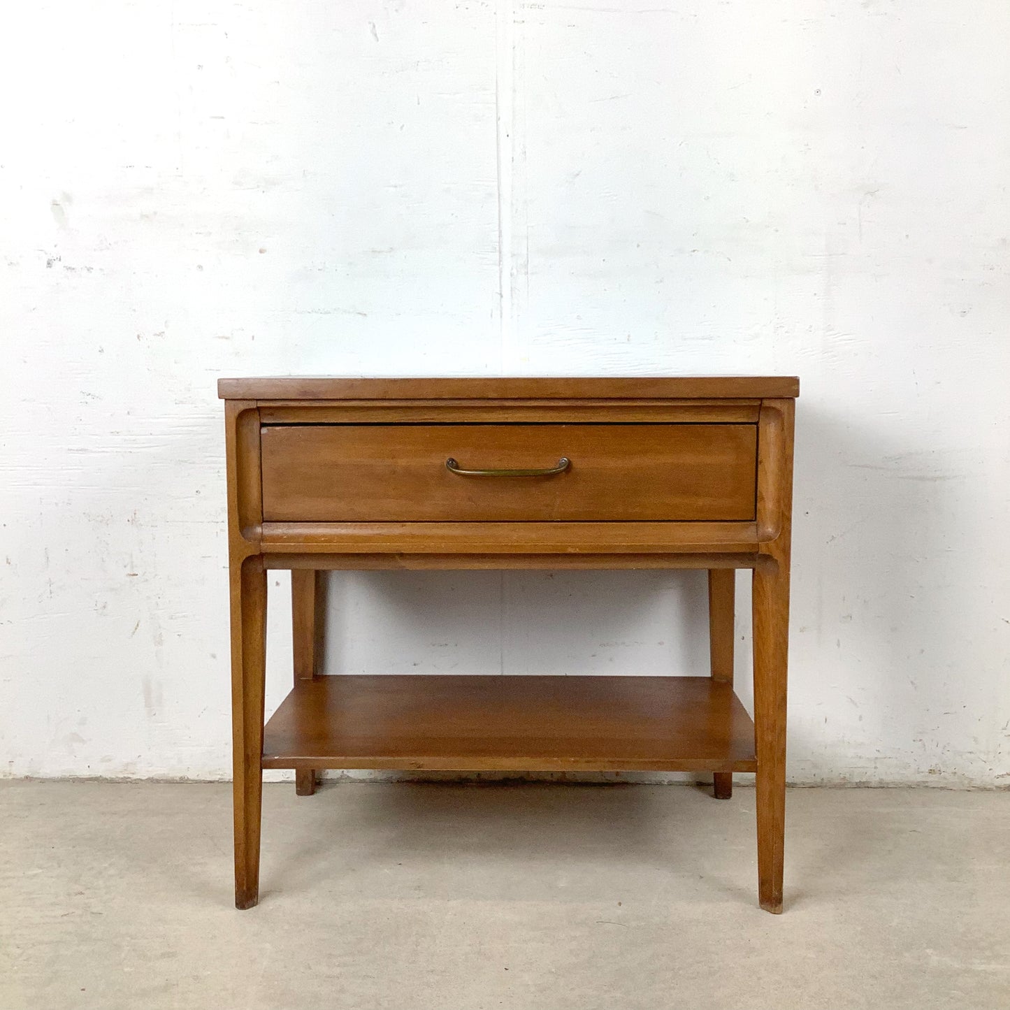 Mid-Century Nightstand with Black Top and Lower Shelf