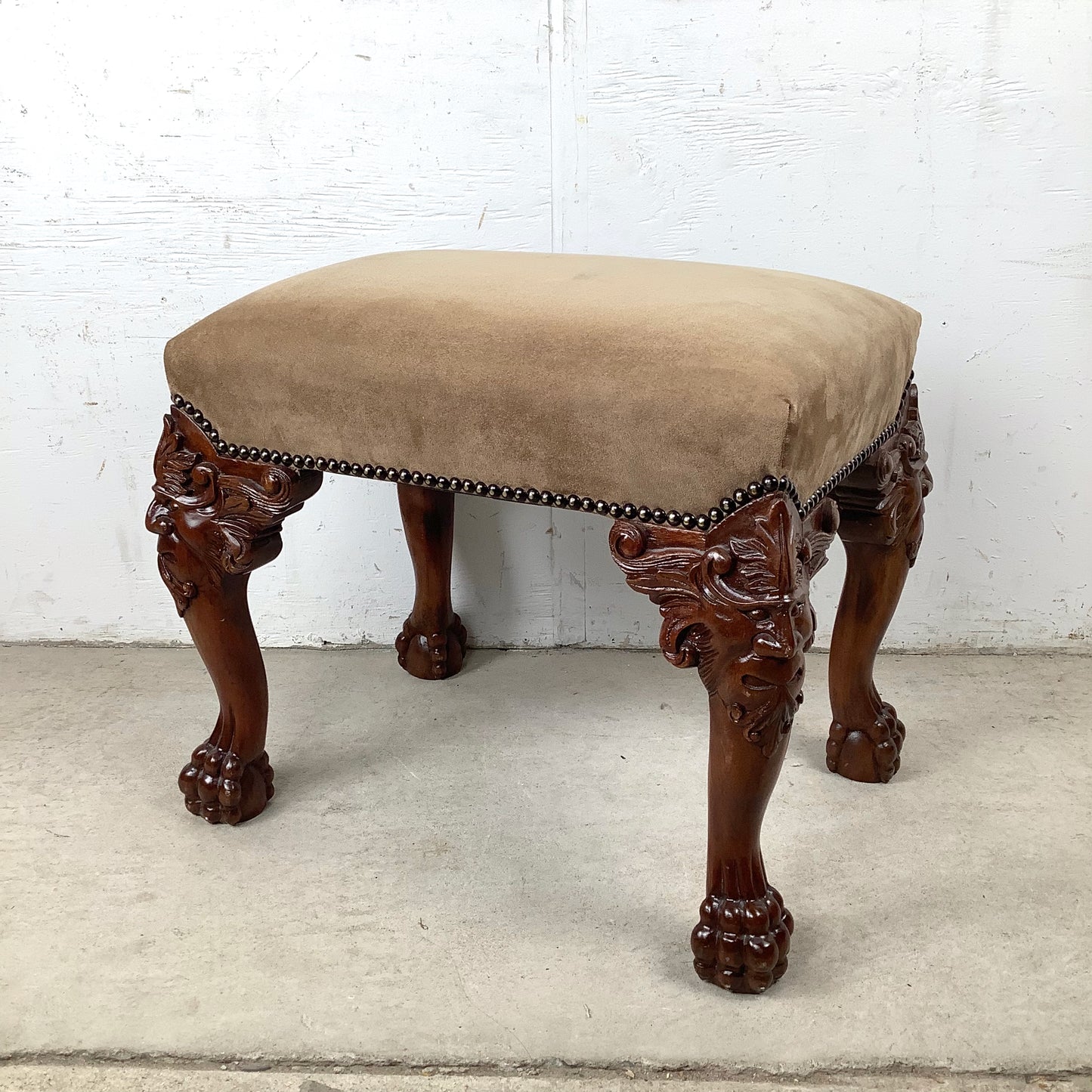 Gothic Revival Carved Grotesque Footstool