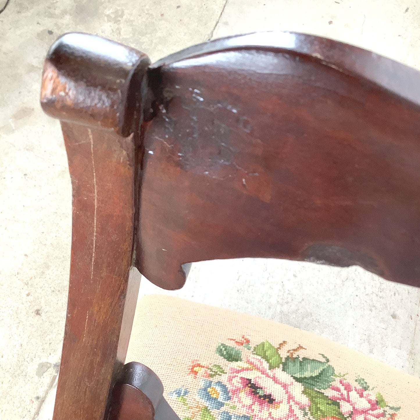  Vintage Chippendale Style Mahogany Side Chair with Floral Needlepoint Upholstered Seat