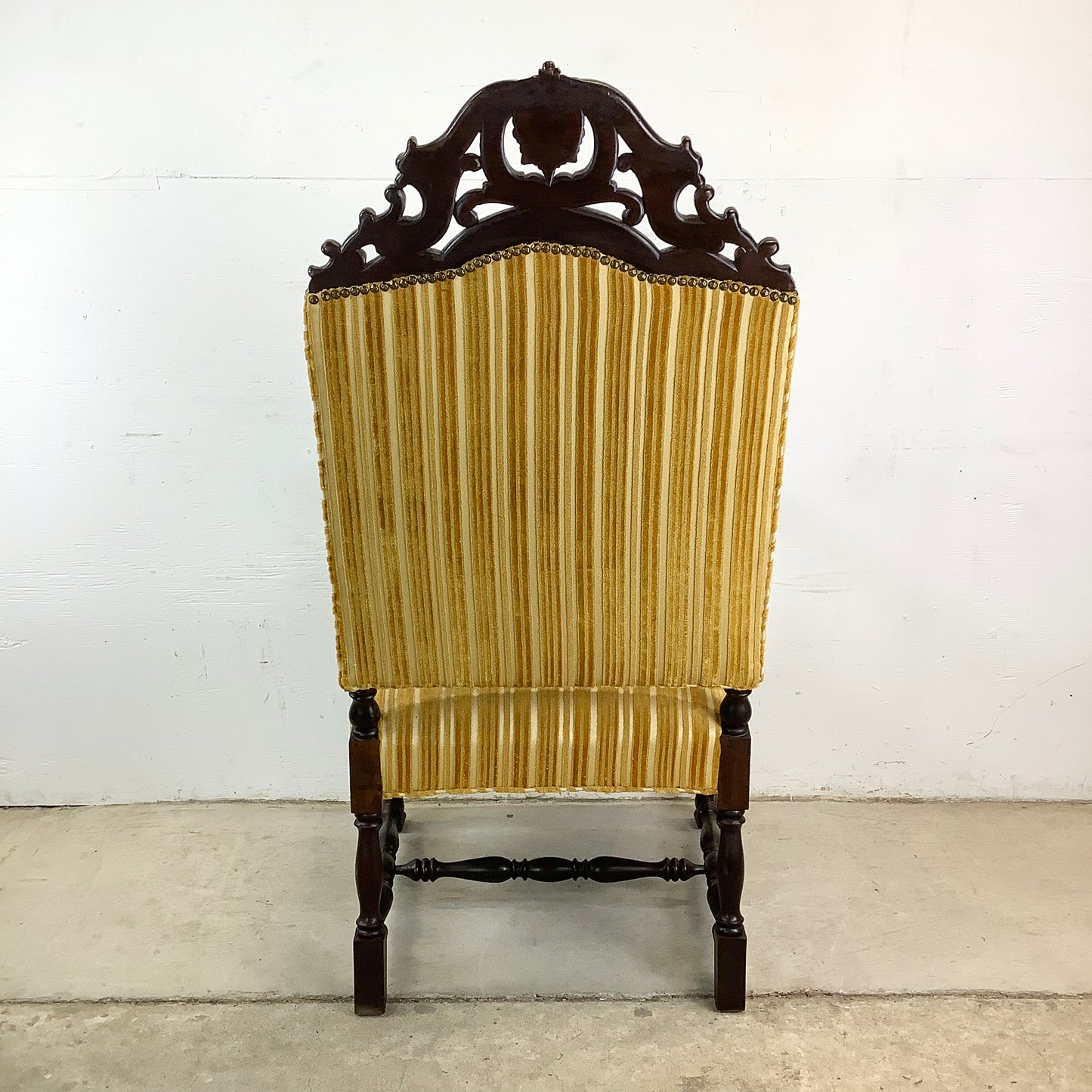 Grand Louis XIV-Style Throne Chair with Striped Fabric