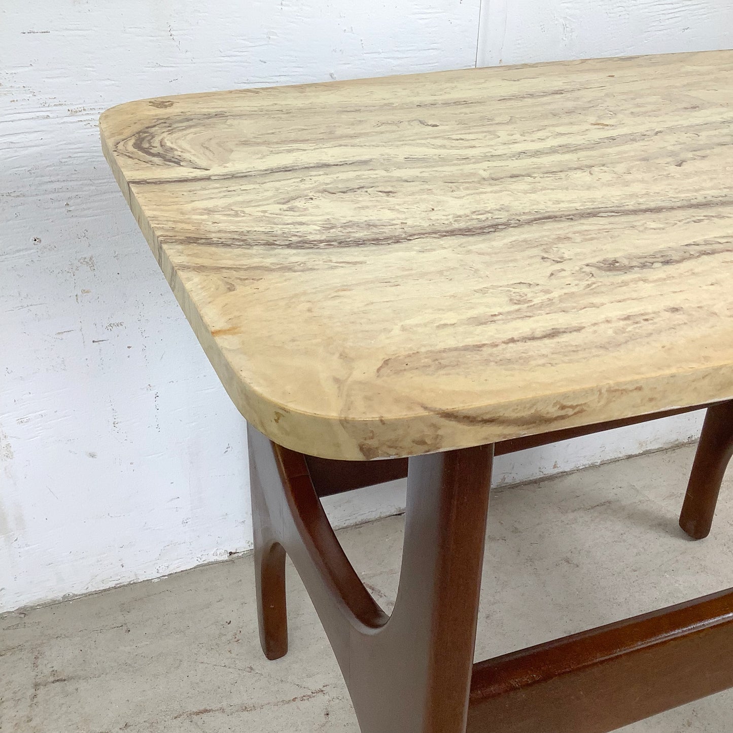 Mid-Century Organic Modern End Table With Stone Top